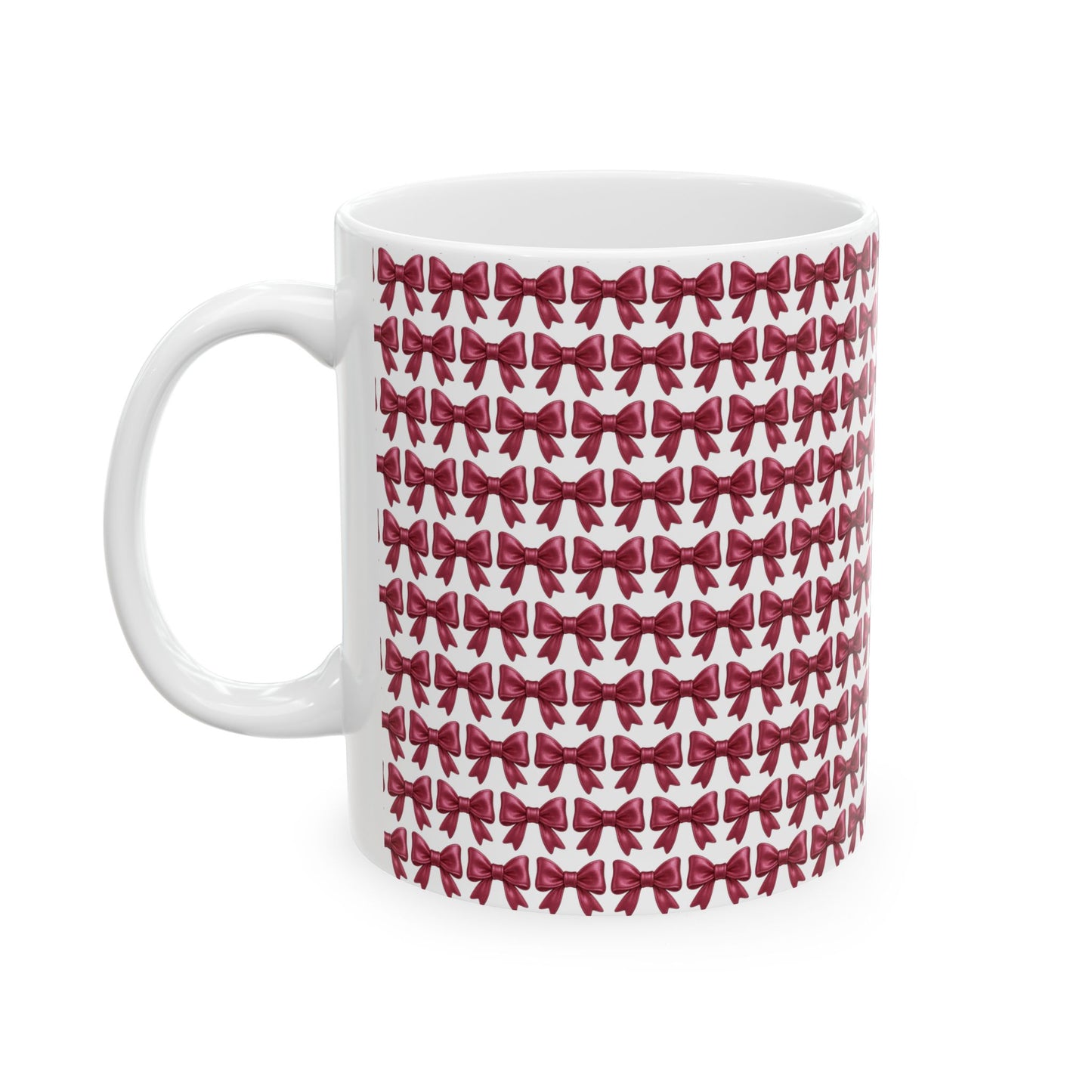 Coquette Bow Coffee Mug • Pink Ribbon Bow Pattern Cup • Girly Aesthetic Drinkware • Cute Coquette Kitchen Decor Gift • 11oz 15oz Mug