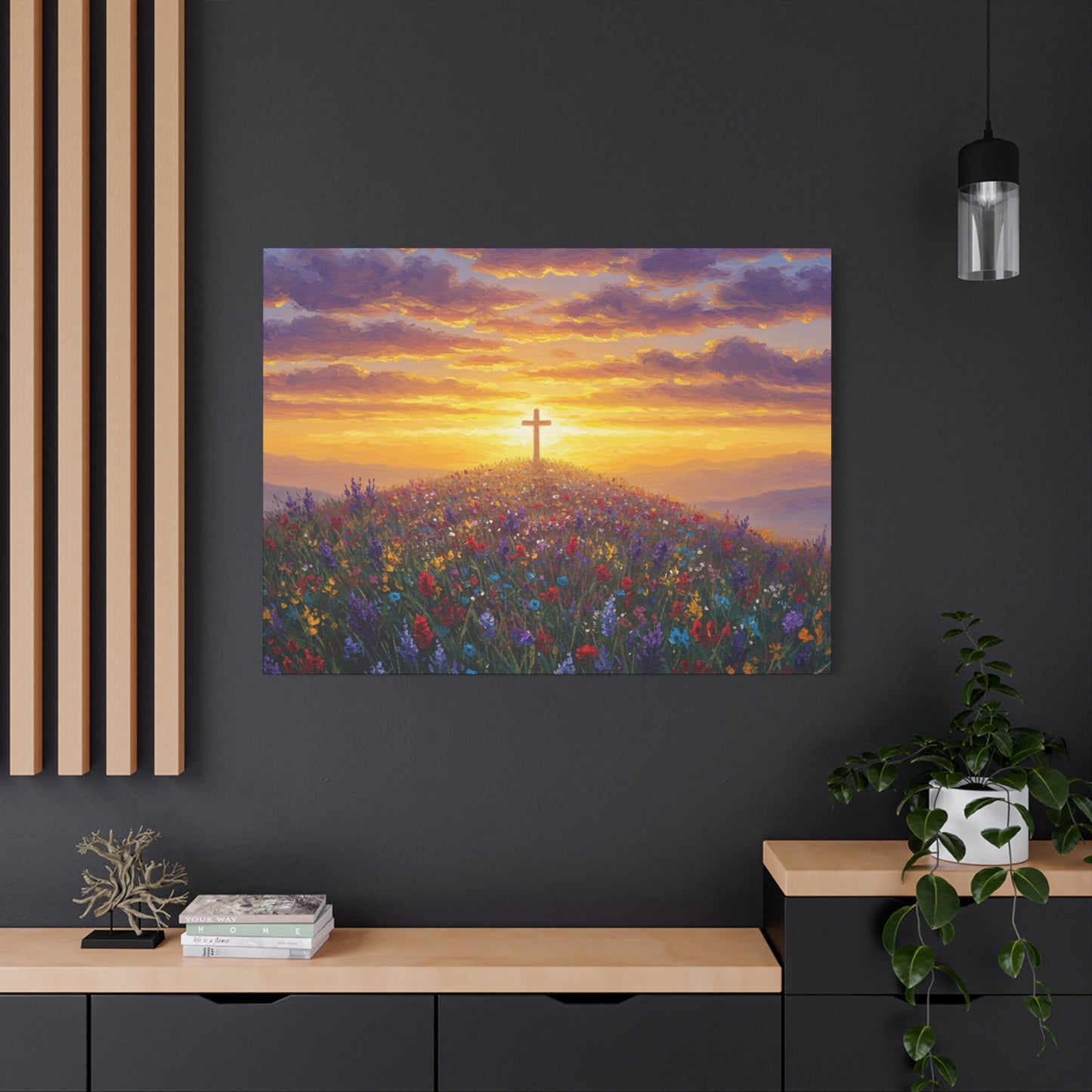 Canvas Artwork Cross on Hill Christian Painting in style of Monet Spiritual Decor Faith Painting Religious Gift