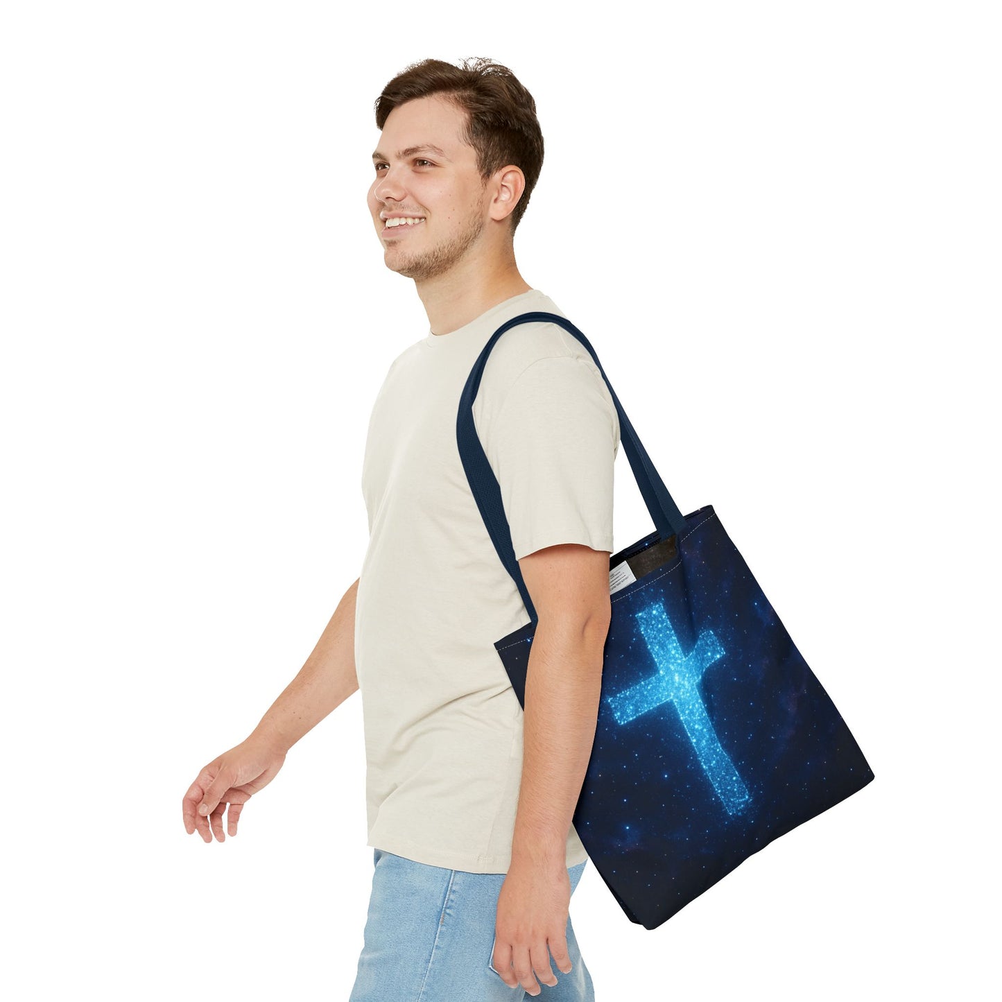 Sparkling Cross Tote Bag - Inspirational Blue Cosmic Bag Christian Tote Spiritual Bag Inspirational Tote Bag