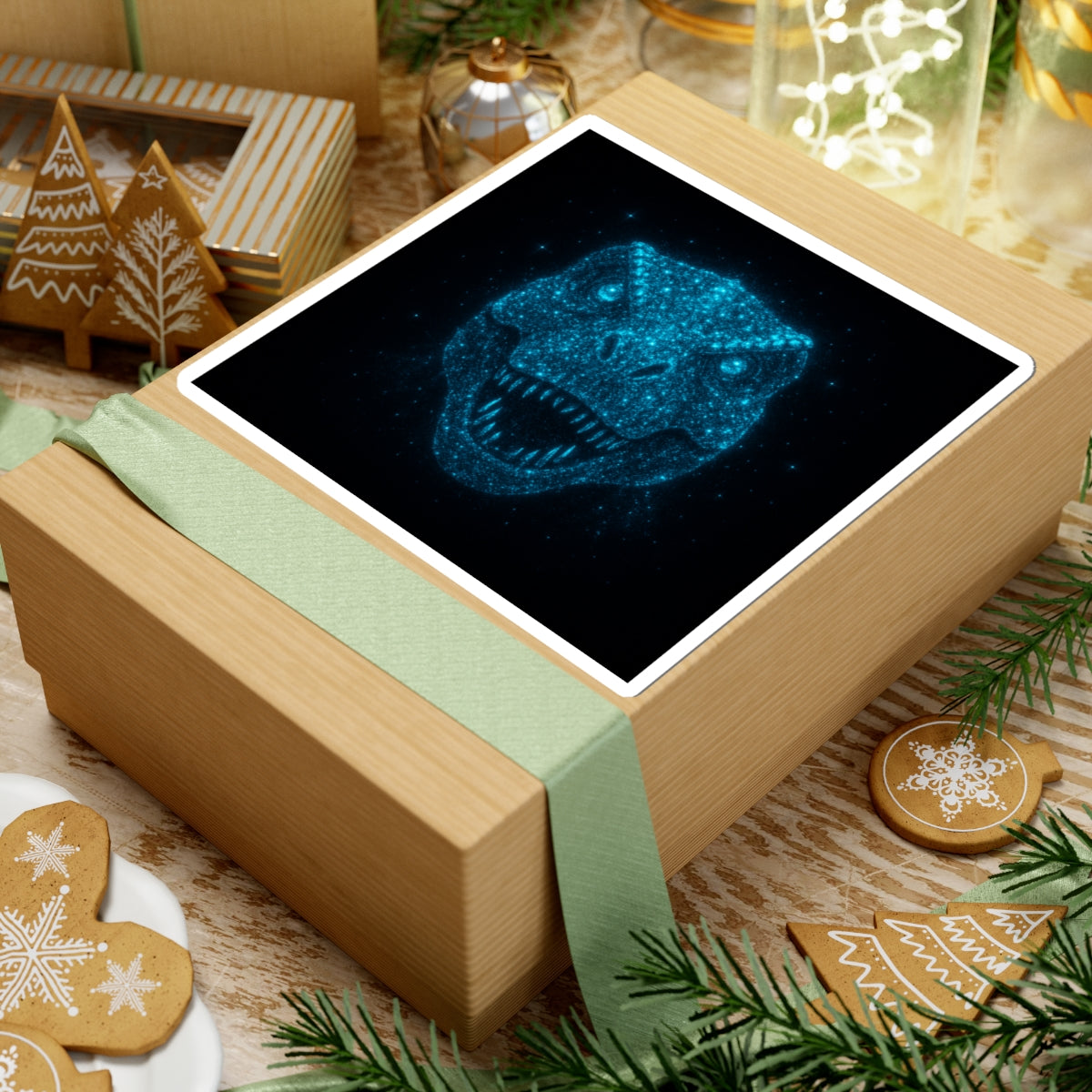 Galaxy Bioluminescent Dinosaur Sticker - Cosmic T-Rex Vinyl Decal - Starry Dino Laptop Sticker Non-Glow - Space Aesthetic Gift
