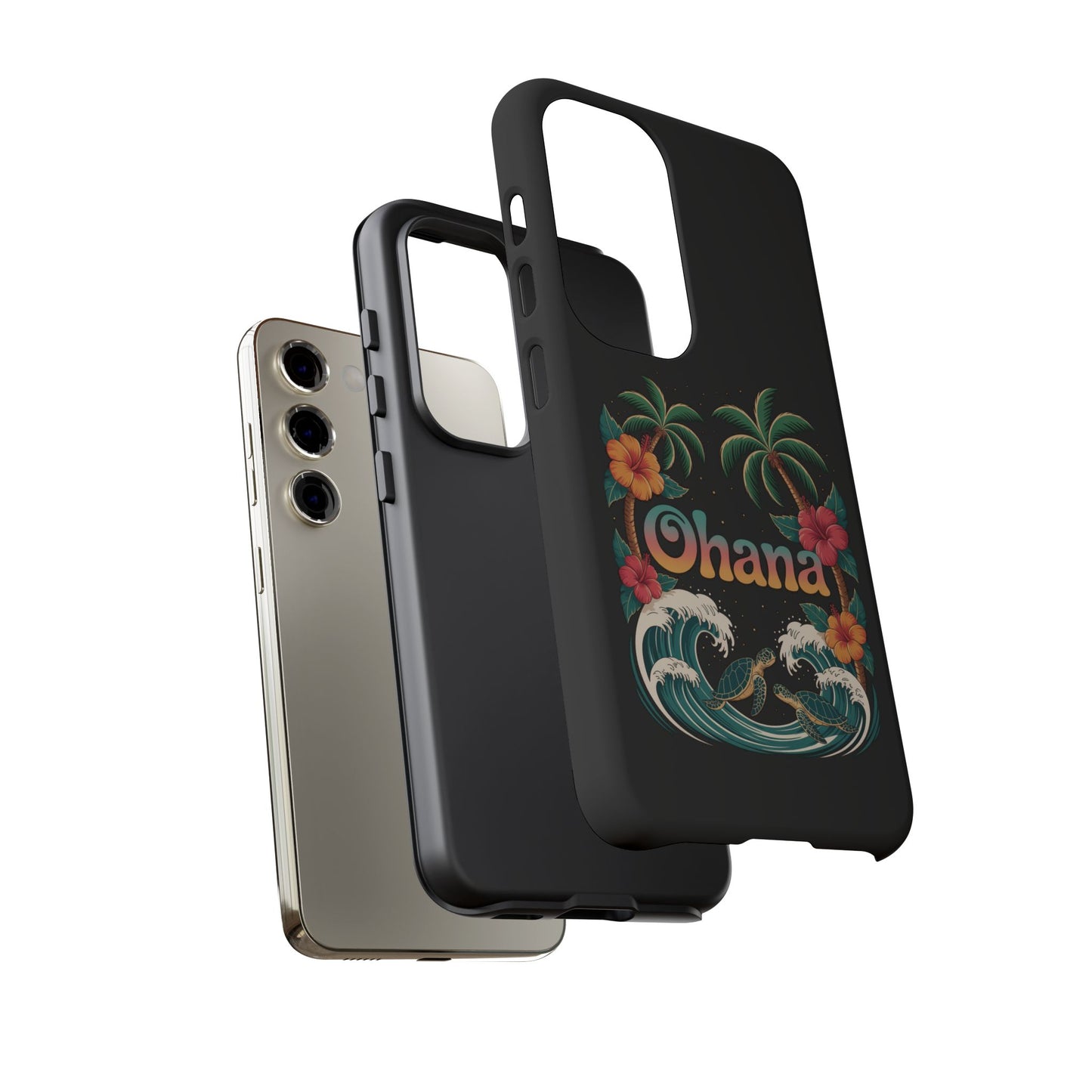 Tropical Ohana Samsung Case - Summer Beach Phone Cover - Hawaiian Palm & Hibiscus Design - Rugged & Glossy Protector for Galaxy