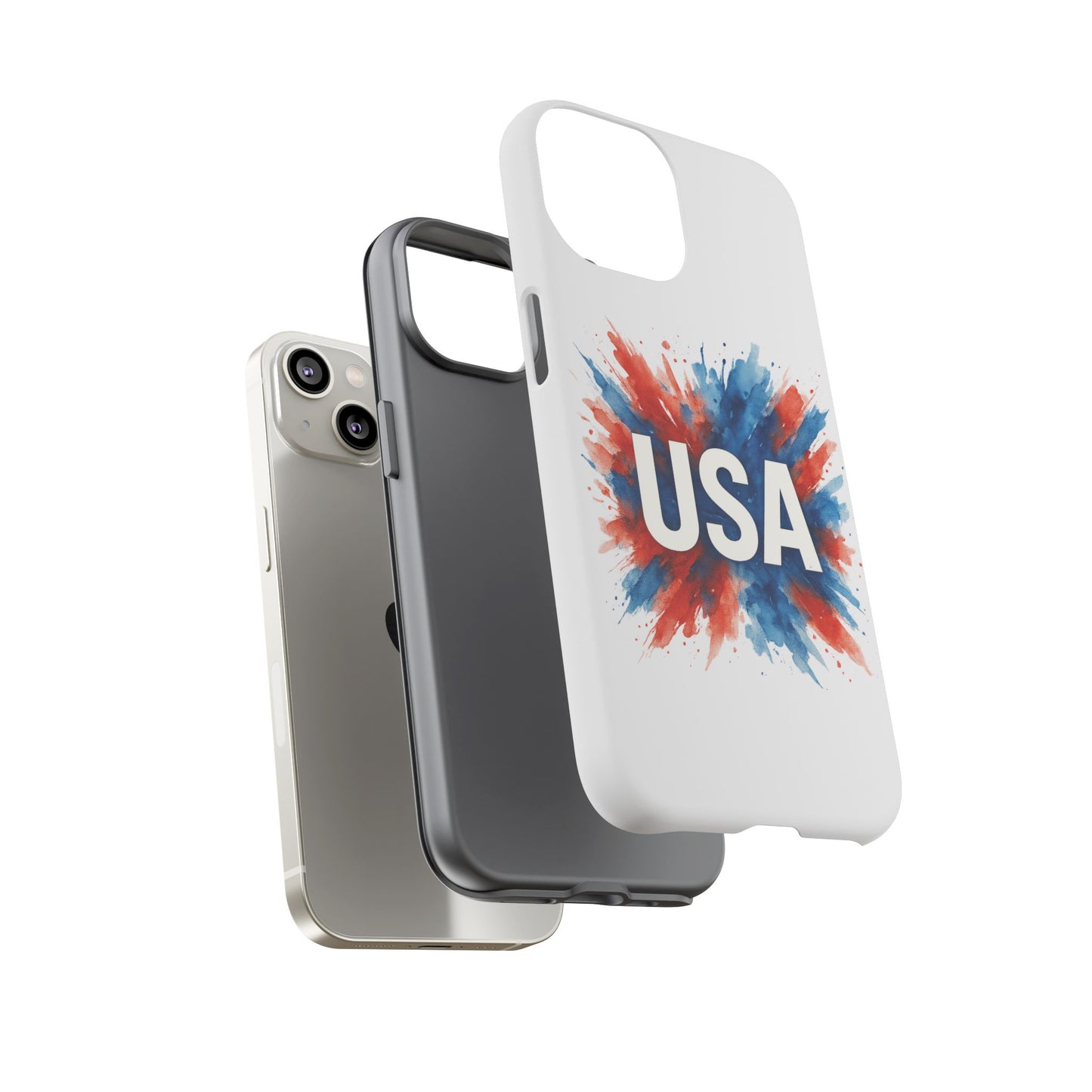 USA Splash iPhone Case - Patriotic Red White Blue Tough Cover, Dual-Layer Protection, 4th of July Memorial Day Gift
