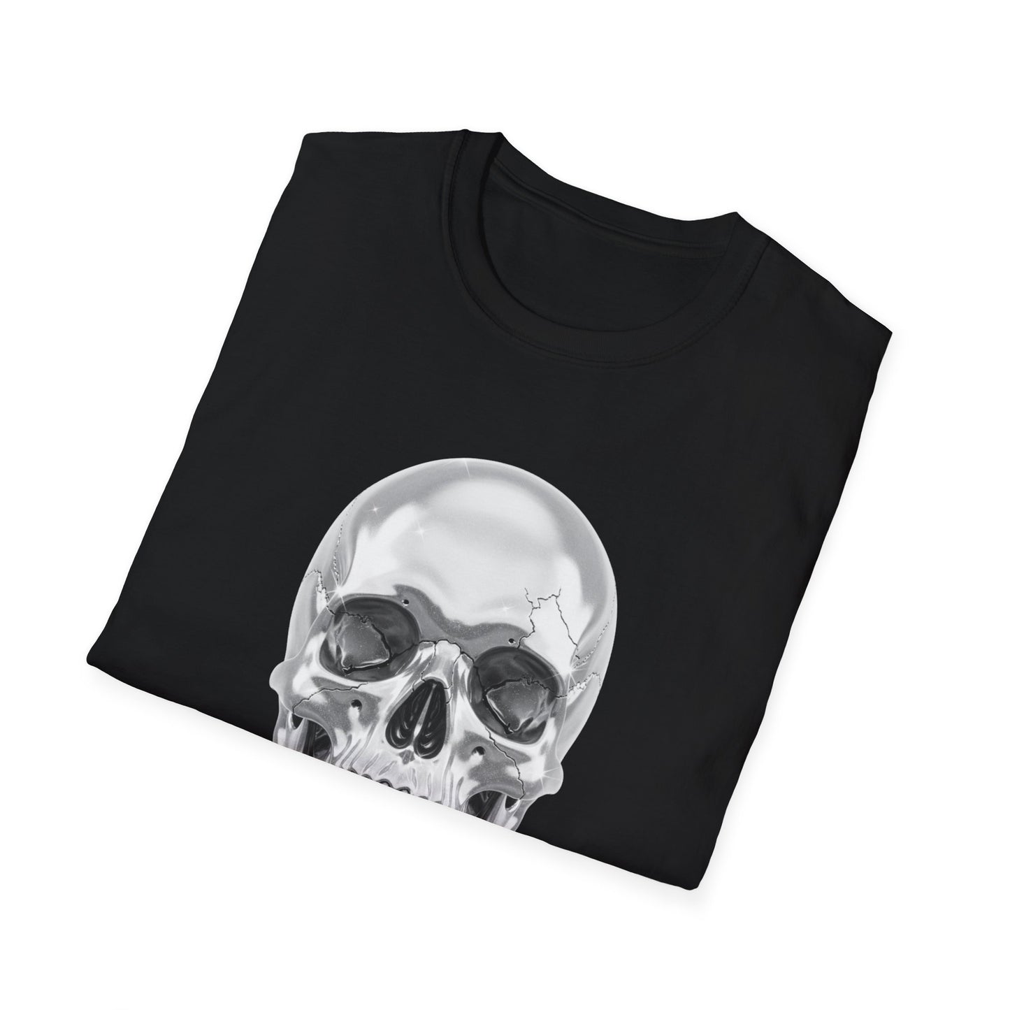 Chrome Skull Graphic Tee - Edgy Metallic Skull Shirt - Retro Rock Vibe, Dark Aesthetic, Unisex Cool Gift - Trendy Fashion Statement Top