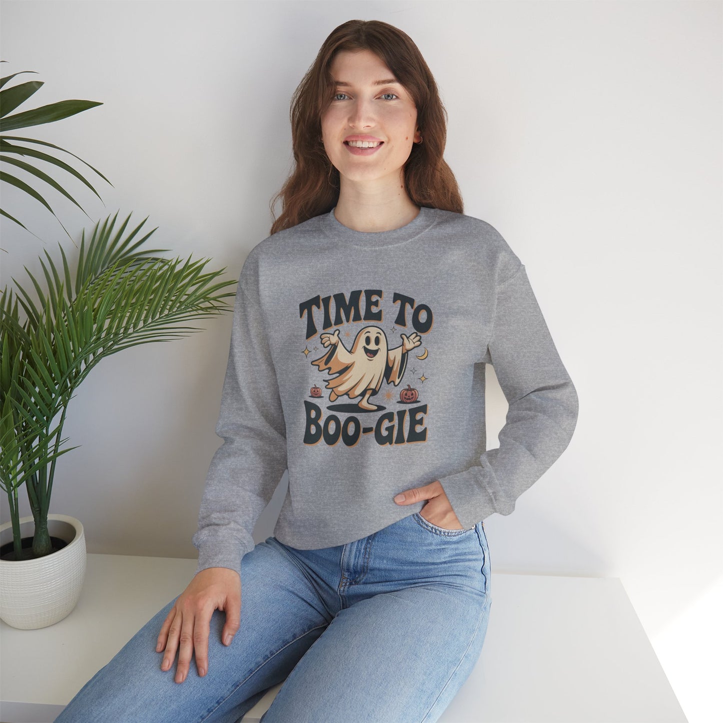 Time to Boo-gie Sweatshirt, Cute Ghost Halloween Crewneck, Spooky Sayings Graphic Pullover, Boo-gie Ghost Sweater, Fall Spooky Season Outfit