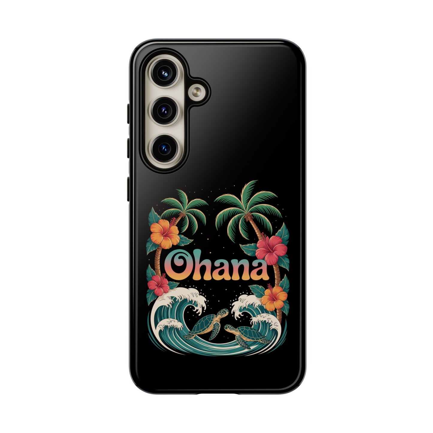 Tropical Ohana Samsung Case - Summer Beach Phone Cover - Hawaiian Palm & Hibiscus Design - Rugged & Glossy Protector for Galaxy