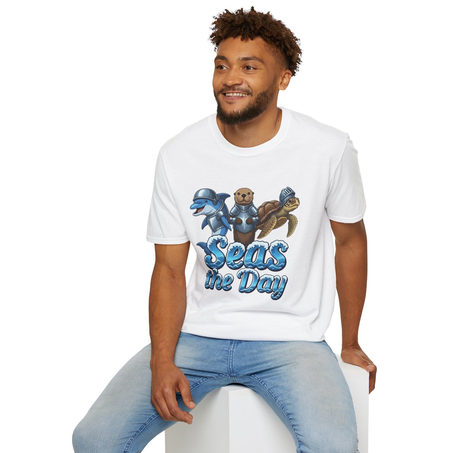 Seas the Day Shirt | Ocean Knight Animals Dolphin Otter Turtle Graphic Tee | Funny Sea Life Adventure Tee | Gift for Beach Lovers