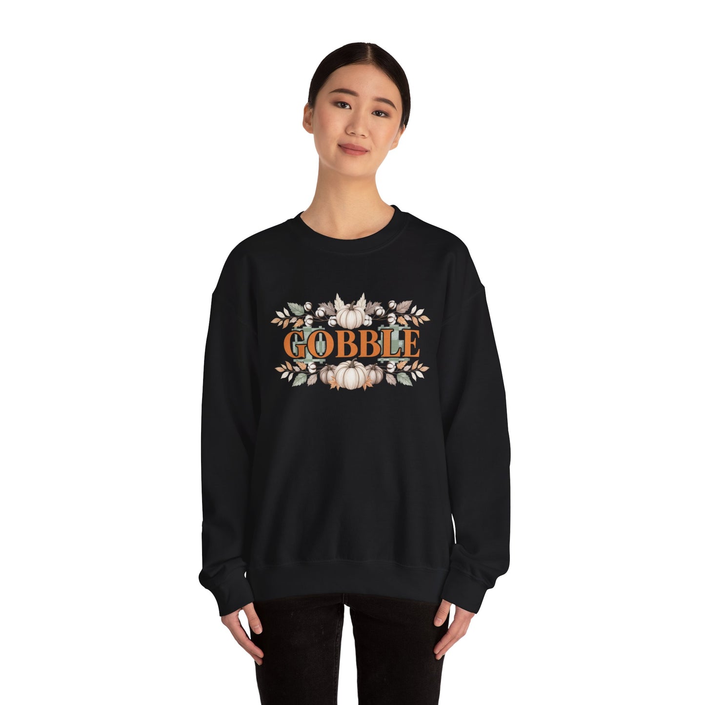 Gobble Thanksgiving Sweatshirt, Neutral Fall Pumpkin Crewneck, Autumn Cotton Stems Leaves Pullover, Cozy Rustic Thanksgiving Top