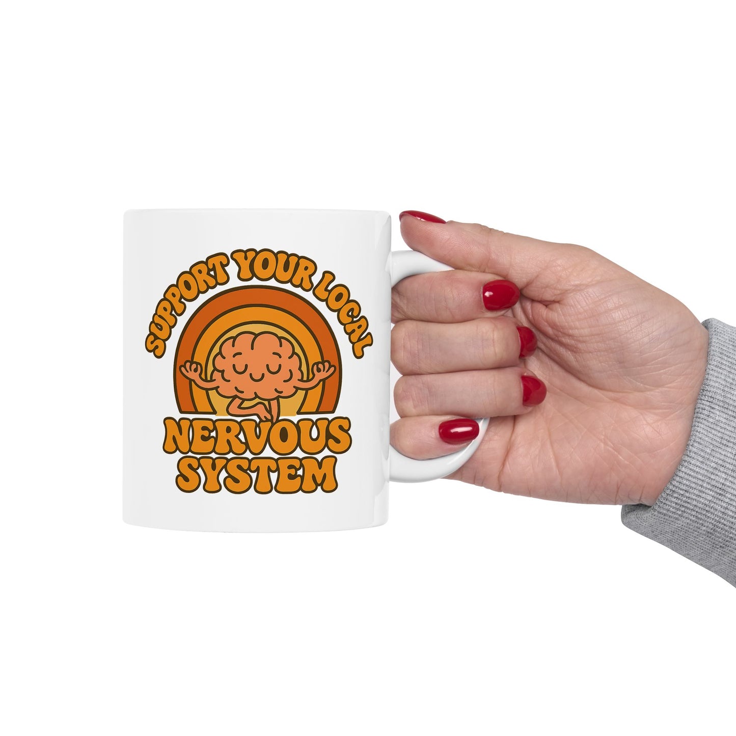 Support Your Local Nervous System Mug | Funny Brain Coffee Cup, Mental Health Gift, Retro Neurodiversity Humor Tea Mug for Self Care