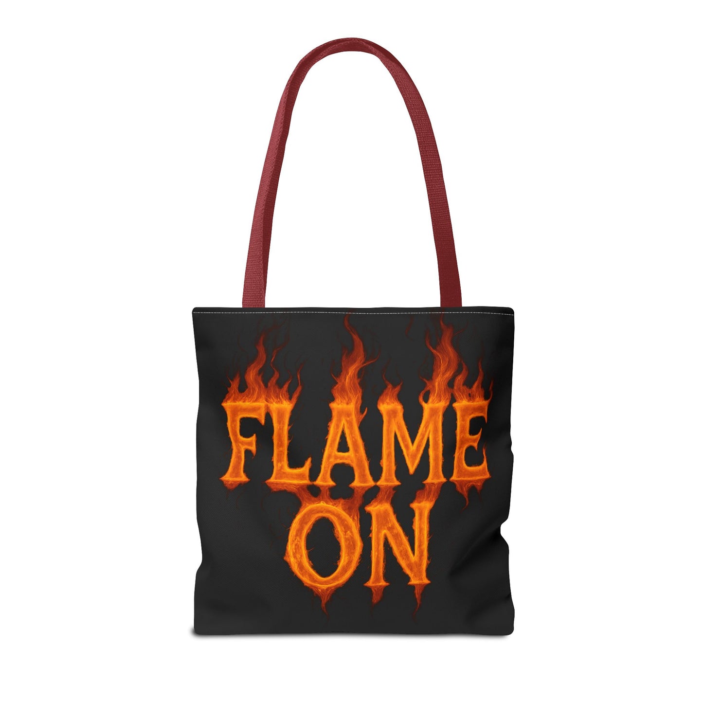 Flame On Tote Bag - Fire Typography Black Bag for Book Lovers, Gym, or Groceries | Bold Comic-Inspired Catchphrase Tote