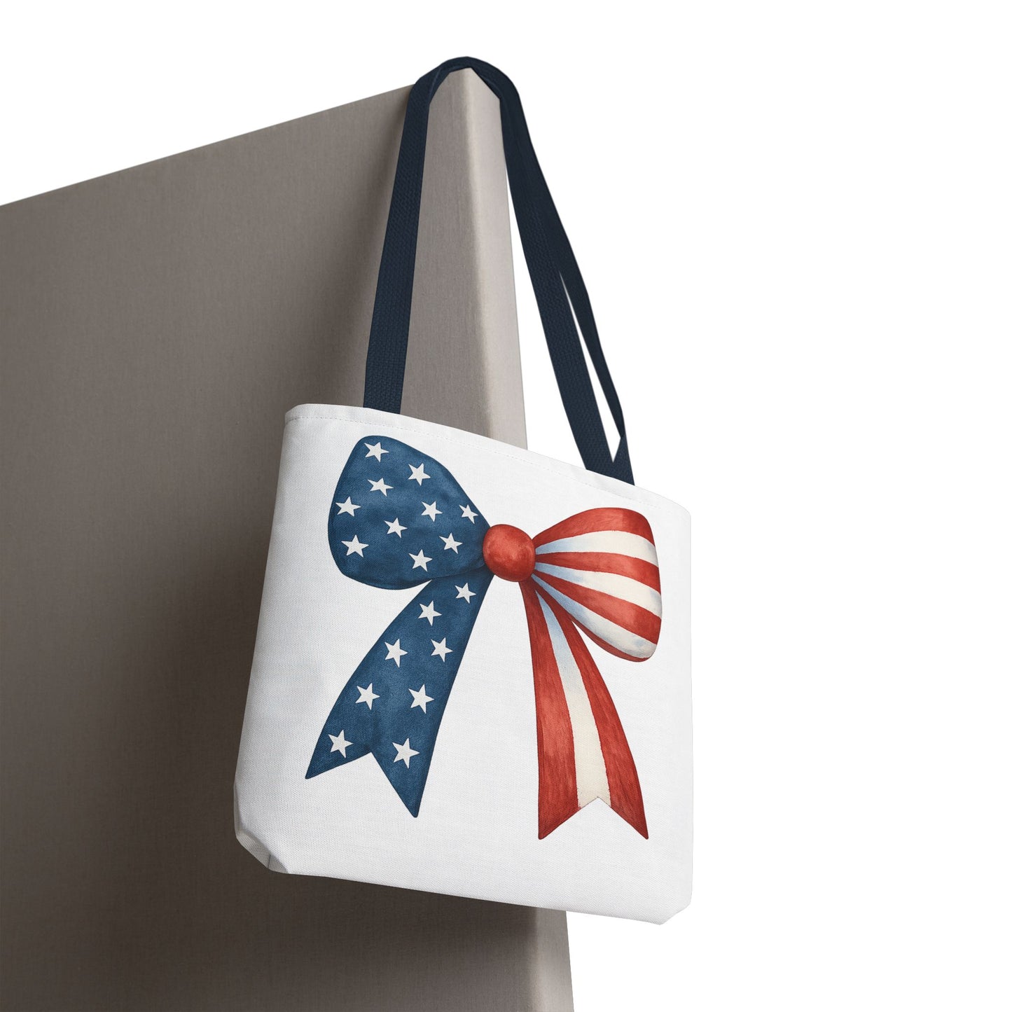 Patriotic Bow Tote Bag | 4th of July Reusable Bag | American Flag Tote | USA Stars Stripes Bag | Independence Day Gift | USA Market Bag