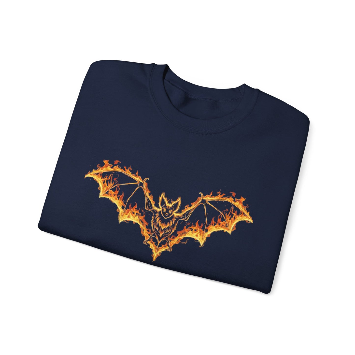 Flaming Bat Sweatshirt - Halloween Spooky Season Graphic Crewneck, Fiery Bat Design, Gothic Fall Fashion, Spooky Gift
