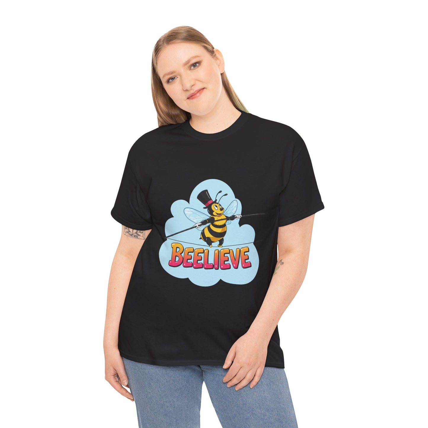 “Beelieve” Bee Pun T‑Shirt | Cute Bee Graphic Tee | Inspirational Pun Shirt | Funny Nature Lover Gift | Bee Belief Positive Vibes Tee