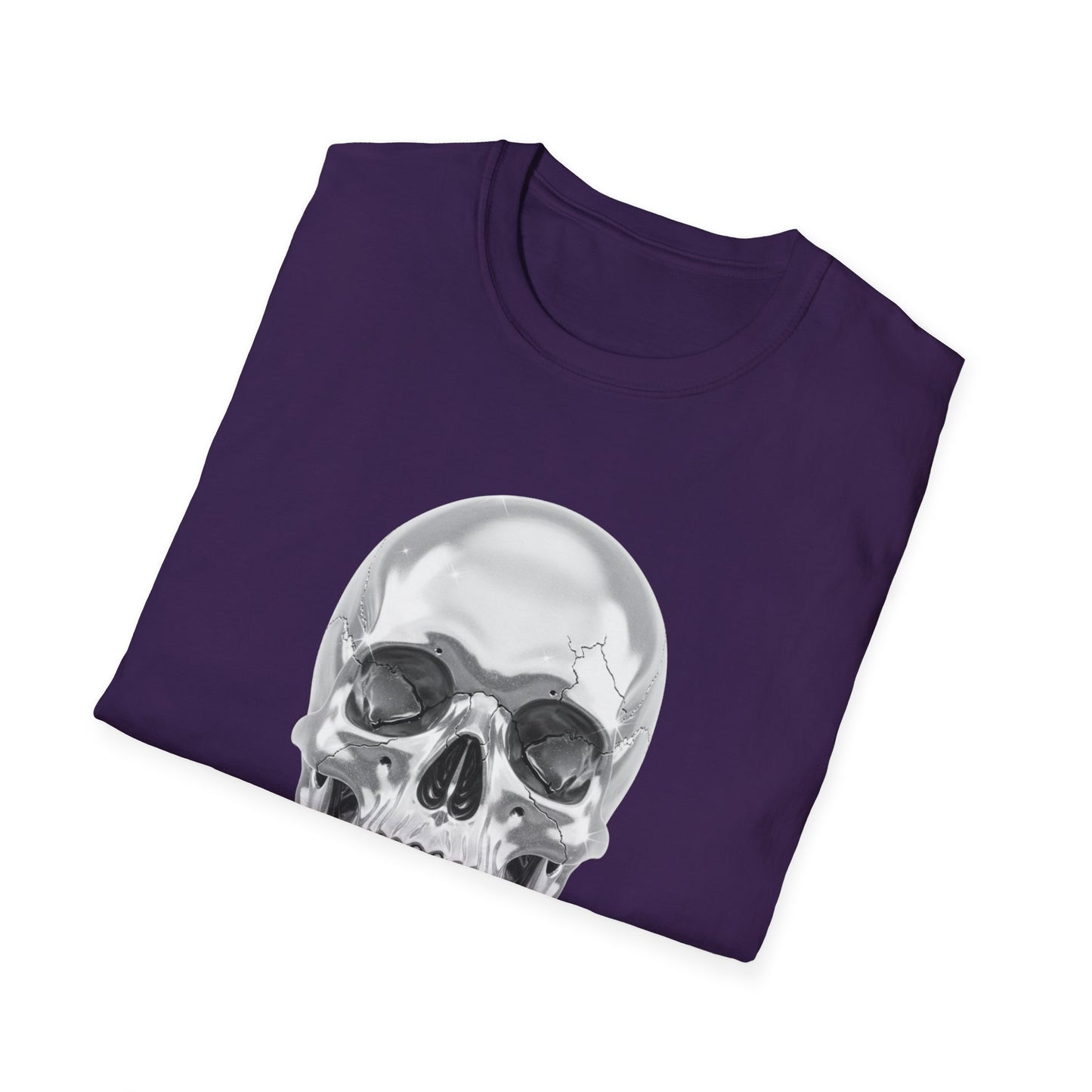 Chrome Skull Graphic Tee - Edgy Metallic Skull Shirt - Retro Rock Vibe, Dark Aesthetic, Unisex Cool Gift - Trendy Fashion Statement Top