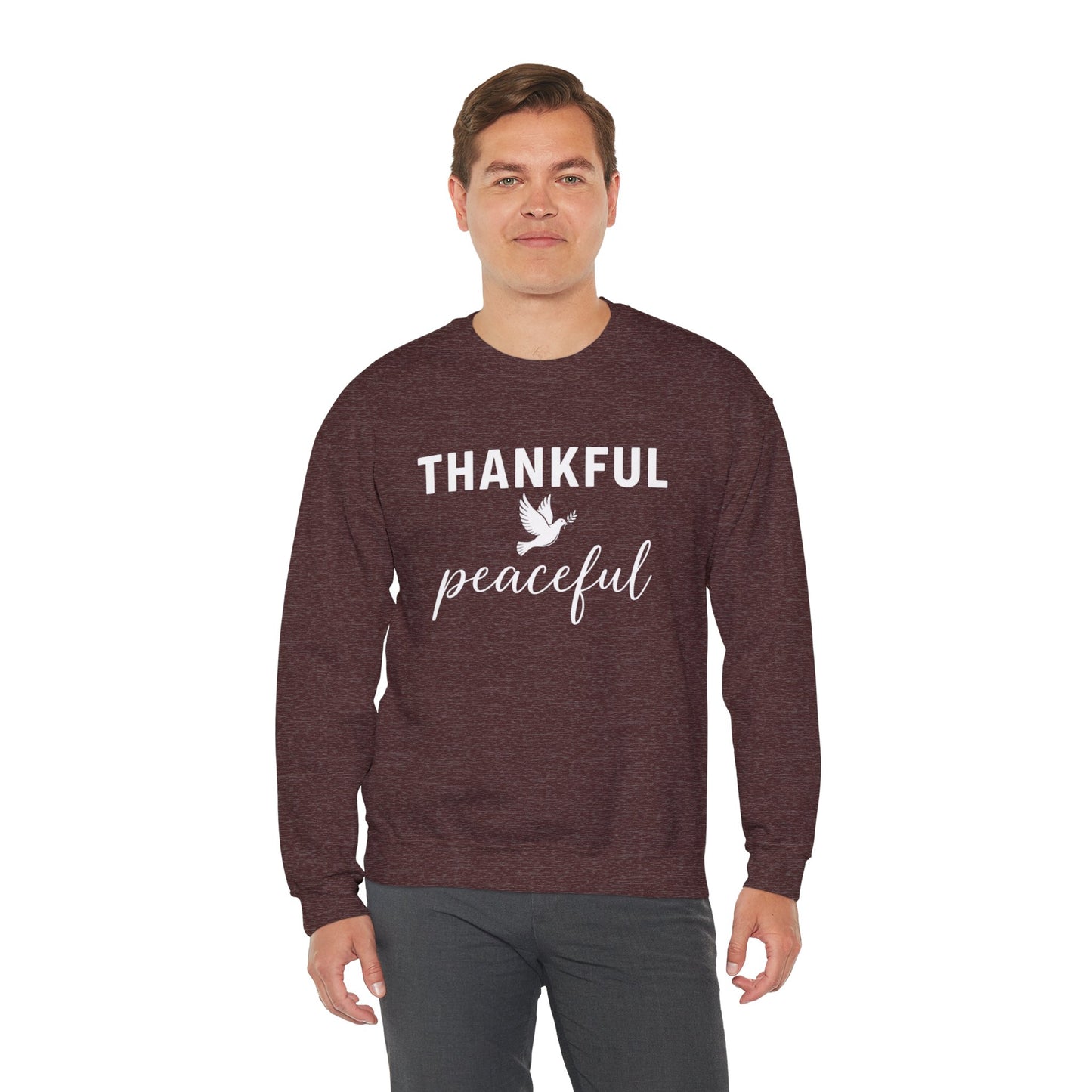 Thankful Peaceful Sweatshirt, Inspirational Quote Crewneck, Positive Message Sweater, Gratitude Gift, Cozy Faith Based Pullover