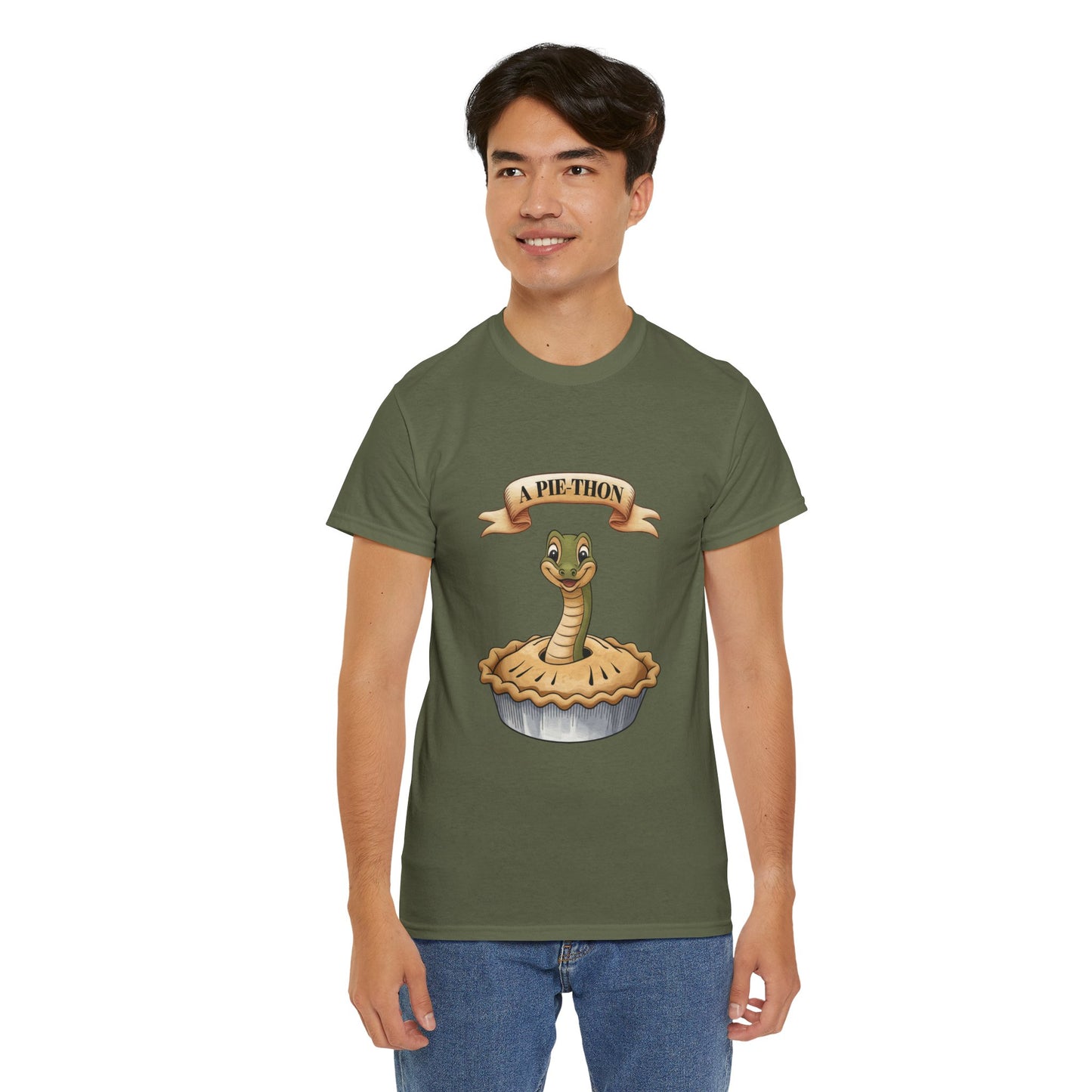 A Pie-Thon Funny Snake Pun Shirt – Cute Animal Joke T-Shirt – Quirky Graphic Tee for Pun Lovers, Reptile Fans, and Unique Gift Ideas