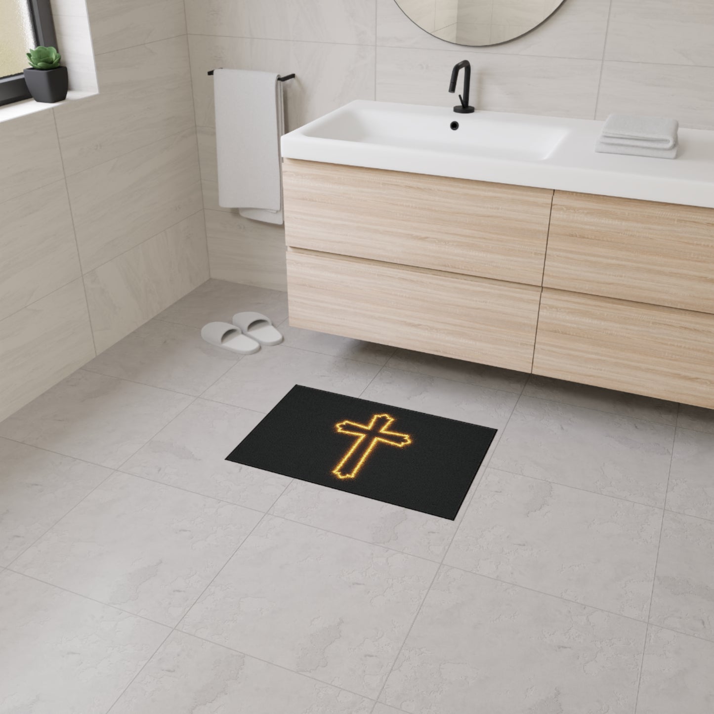 Floor Mat with Glowing Cross Design