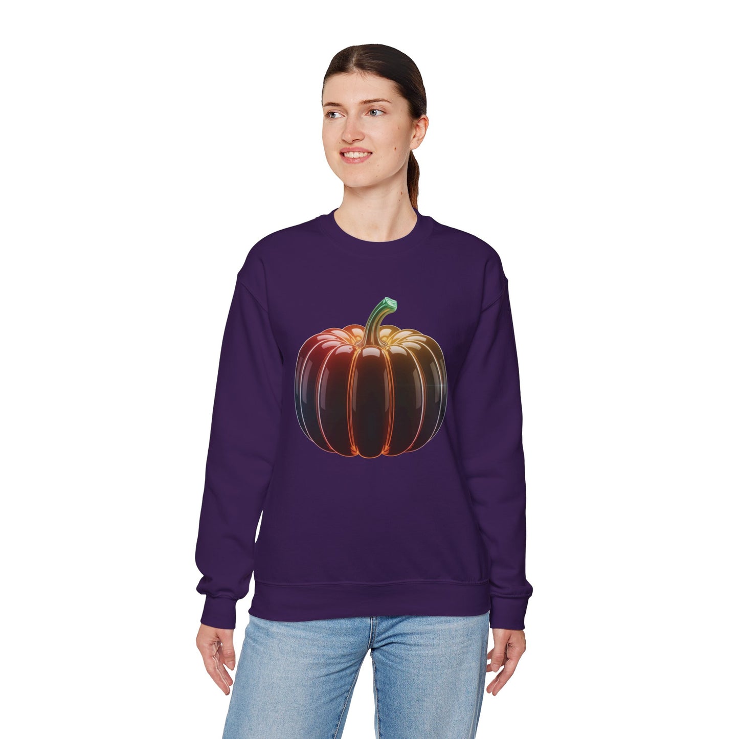 Neon Pumpkin Sweatshirt, Fall Halloween Crewneck, Cozy Unisex Pullover, Spooky Season Apparel, Aesthetic Pumpkin Shirt For Autumn Lovers