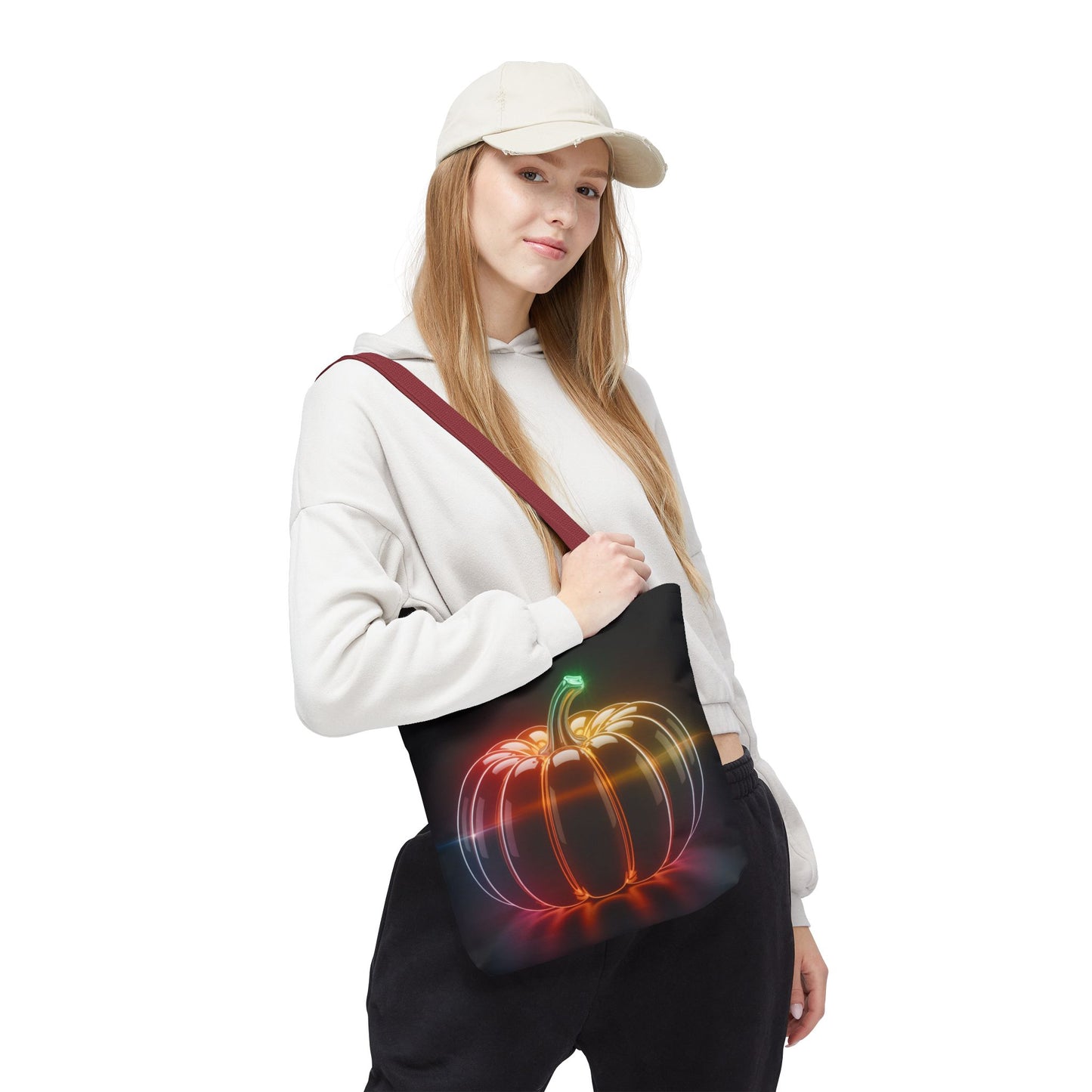 Neon Pumpkin Tote Bag, Glowing Halloween Bag, Modern Fall Tote, Pumpkin Aesthetic Accessory, Trick Or Treat Bag, Spooky Season Gift