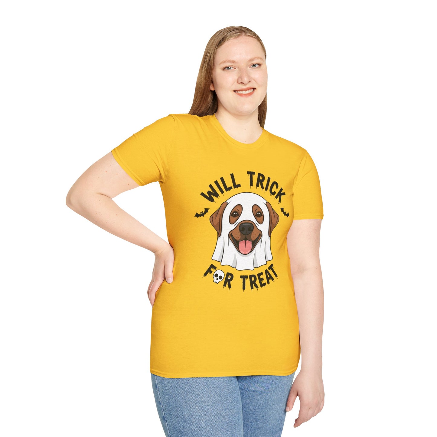 Will Trick for Treat Ghost Dog Halloween T-Shirt | Funny Spooky Dog Tee | Trick or Treat Pup Graphic Tee | Cute Fall Gift for Dog Lovers