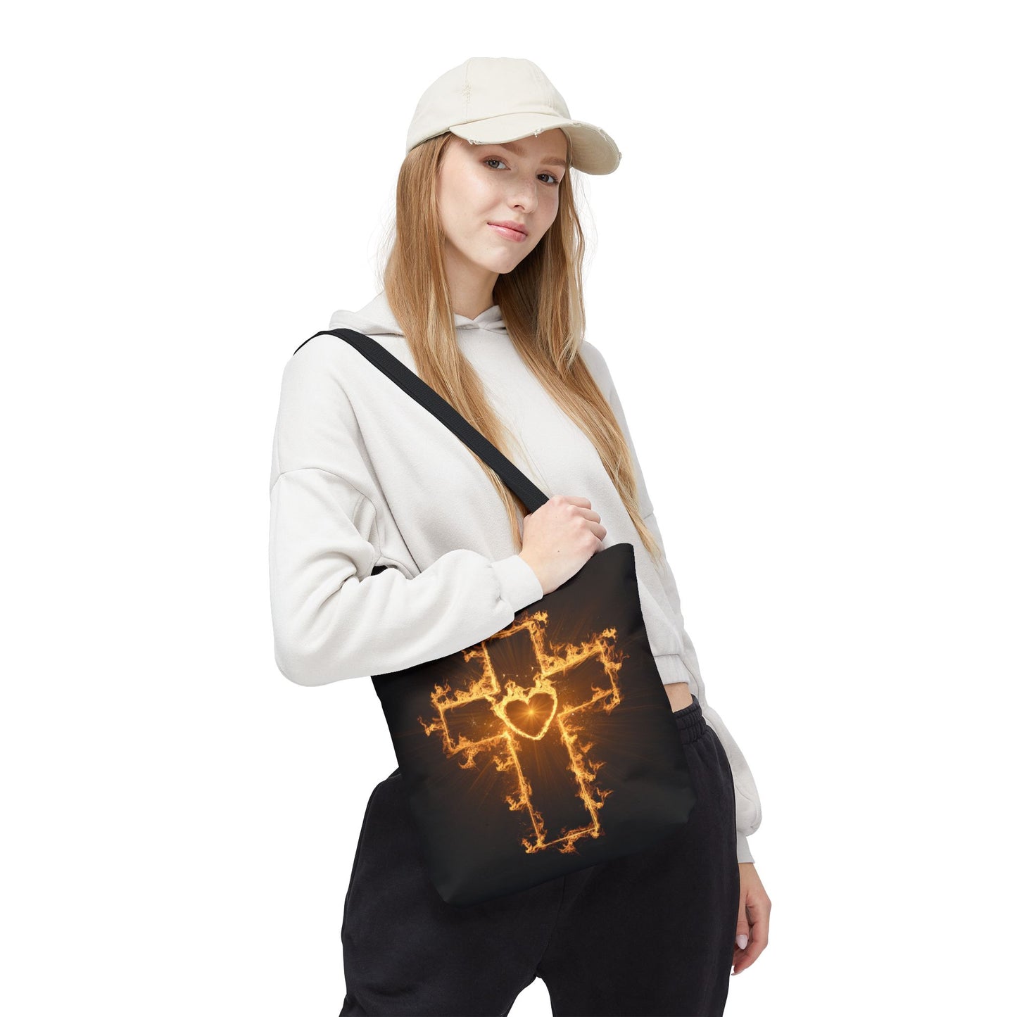 Stylish Flame Cross Tote Bag - Faith-Inspired Fashion