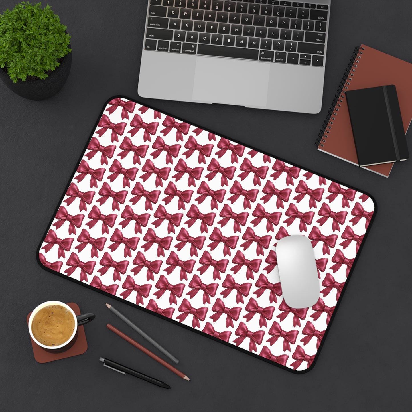 Pink Bow Desk Mat - Cute Aesthetic Mouse Pad for Office or Gaming Setup | Girly Large Mouse Pad Gift for Her