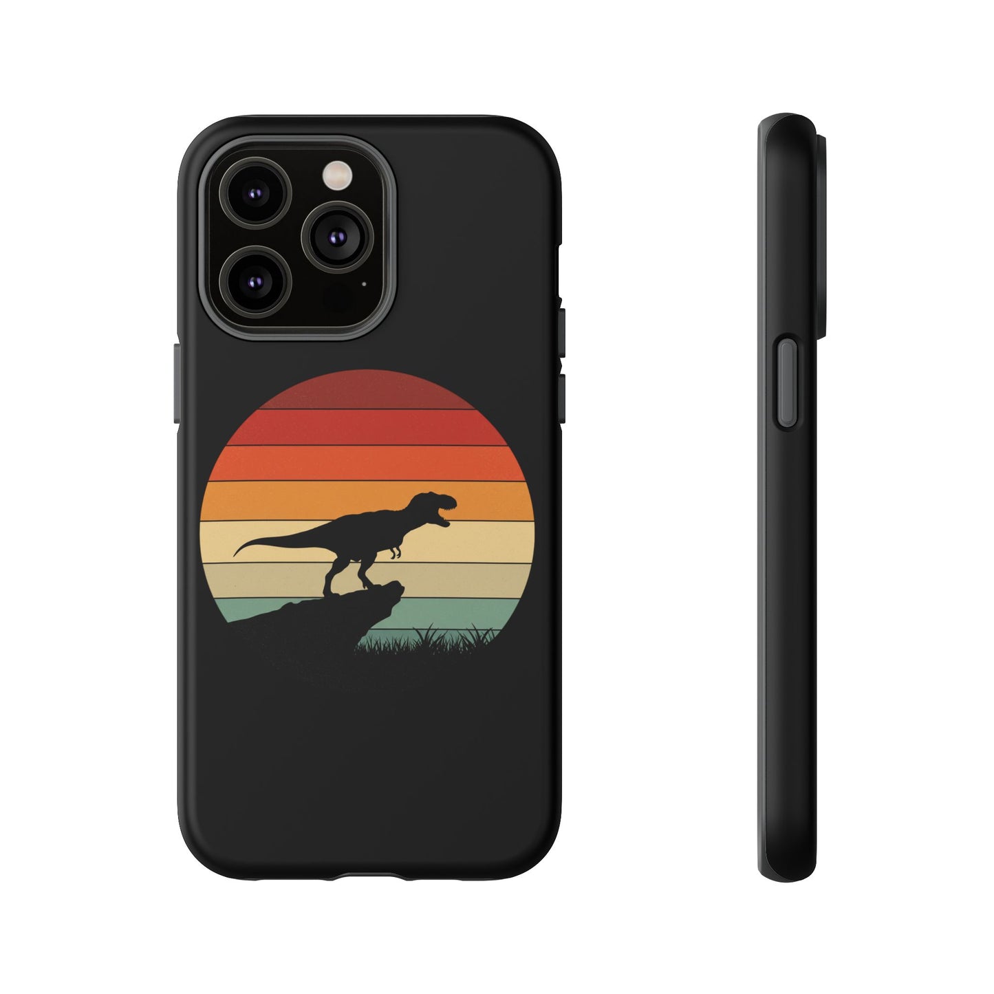 Retro Sunset Dinosaur iPhone Case | T‑Rex Silhouette Vintage Phone Cover for iPhone 14/15/16 Pro | Aesthetic Dinosaur Gift