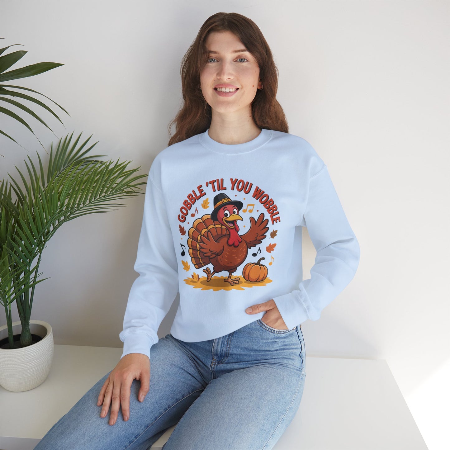 Gobble Til You Wobble Sweatshirt, Funny Cartoon Turkey Thanksgiving Crewneck, Dancing Turkey Fall Pullover, Cozy Friendsgiving Holiday Top