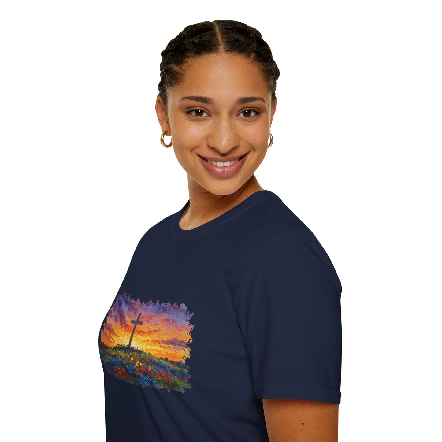 Van Gogh-Style Cross Sunset T-Shirt | Christian Faith Tee, Impressionist Nature Cross Shirt, Sunset Religious Art, Faith & Landscape Gift