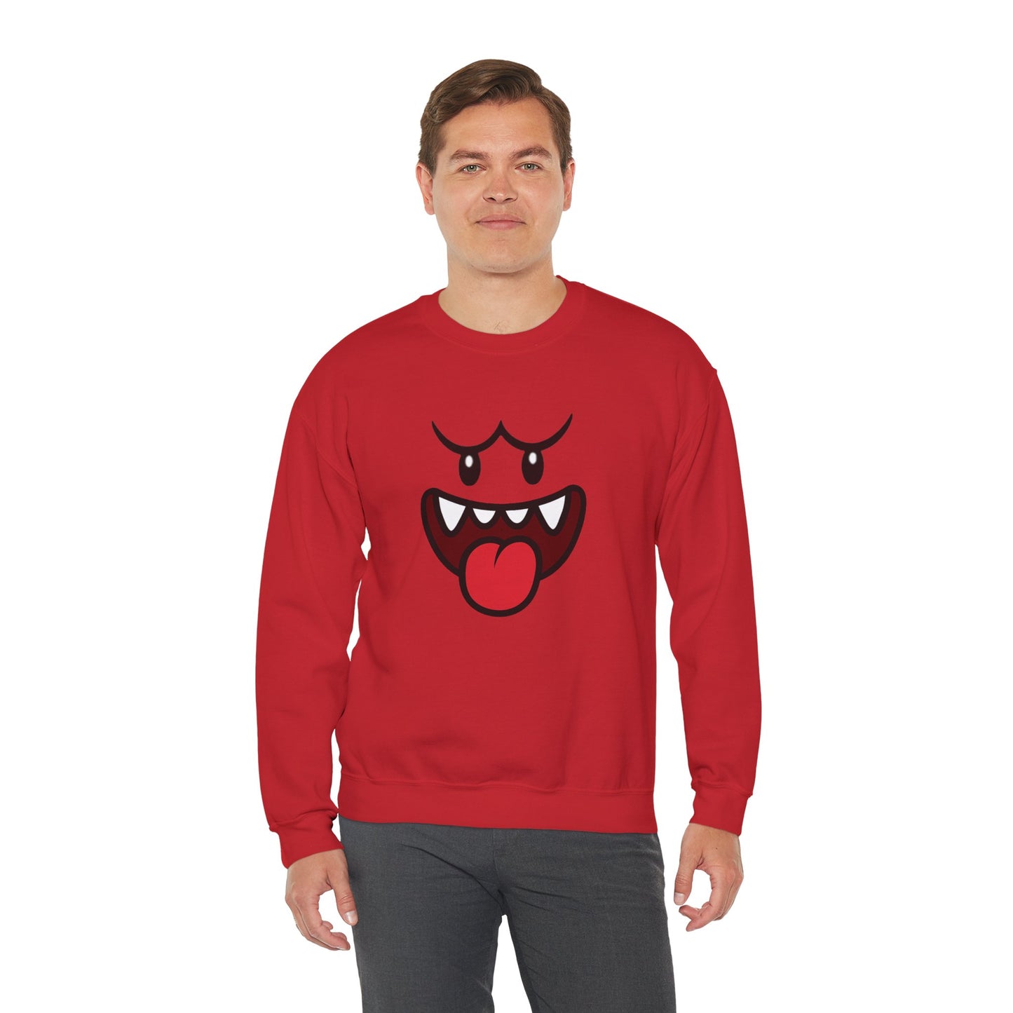 Spooky Grin Sweatshirt, Cartoon Ghost Face Crewneck, Halloween Grinning Ghost Sweatshirt, Cute Monster Smile Pullover, Spooky Season Graphic Sweat