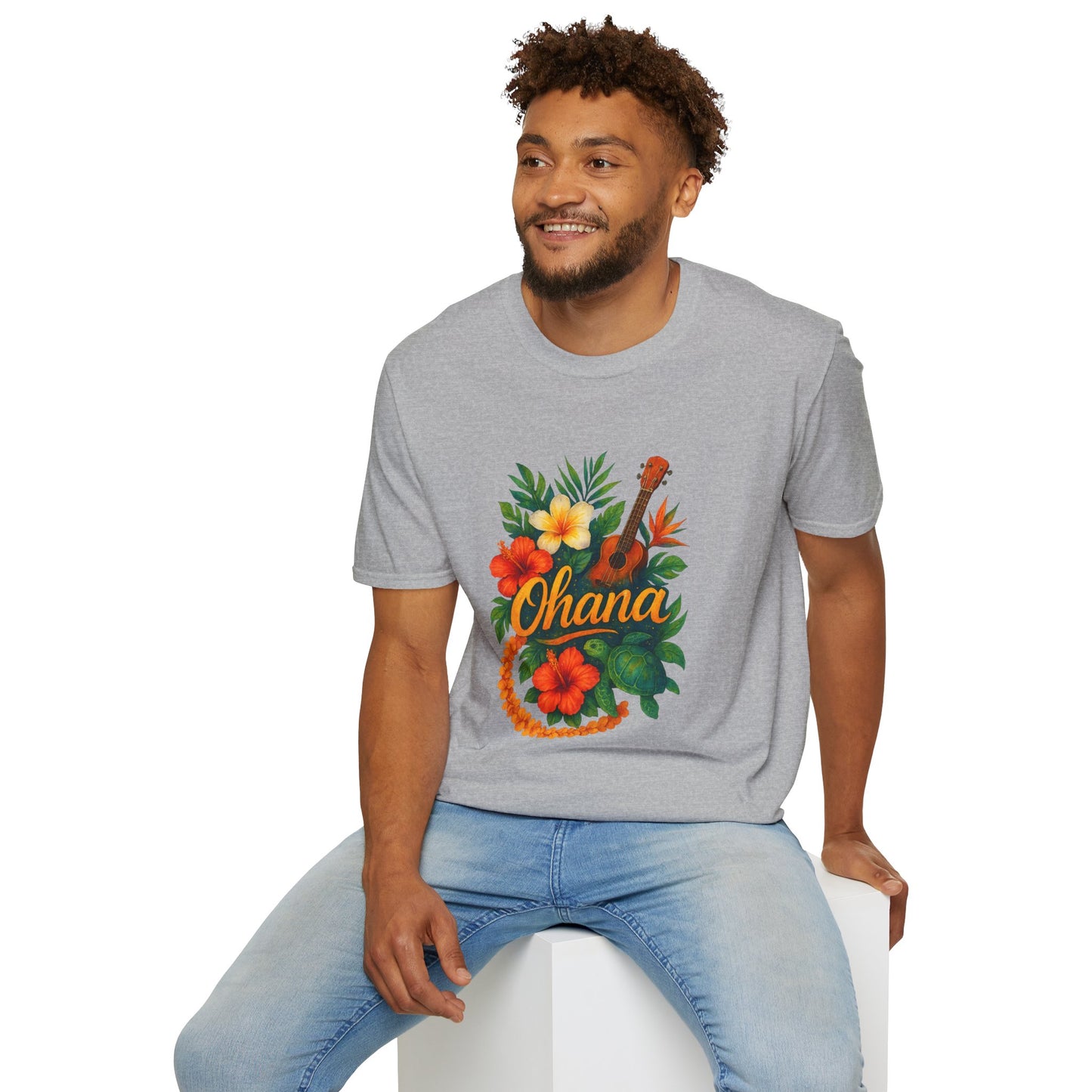 Ohana Hawaiian Shirt | Tropical Family T-Shirt | Luau Vacation Tee | Aloha Summer Shirt | Ukulele Turtle Floral Beach Gift