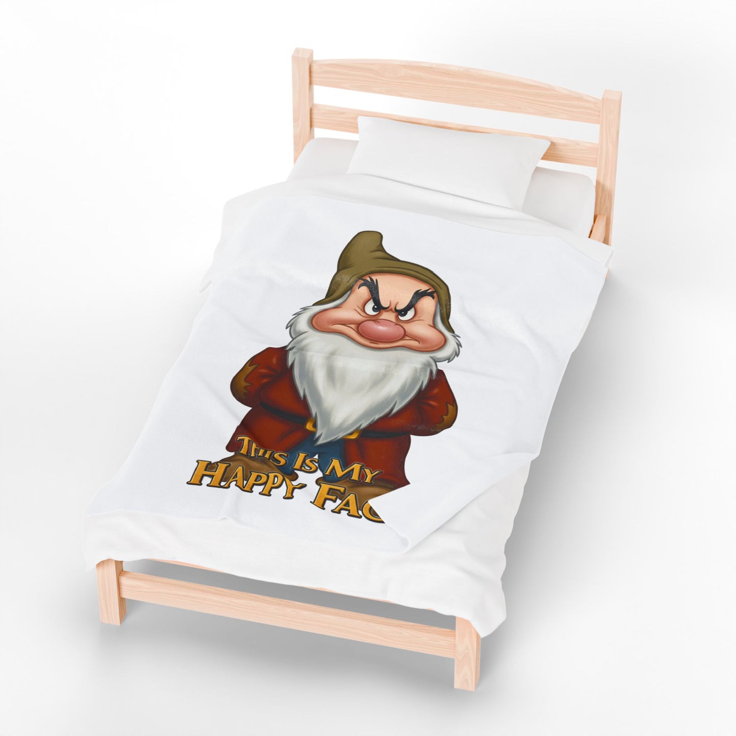 Funny Velveteen Plush Blanket with a Grumpy Dwarf - "This is My Happy Face"