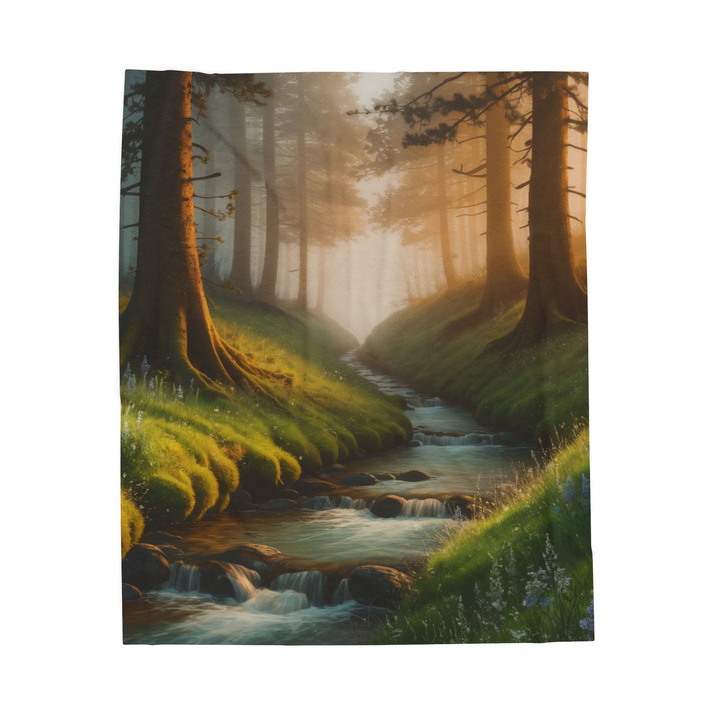 Serene Nature Velveteen Plush Blanket Cozy Décor for Home Nature Blanket Forest Throw with Stream