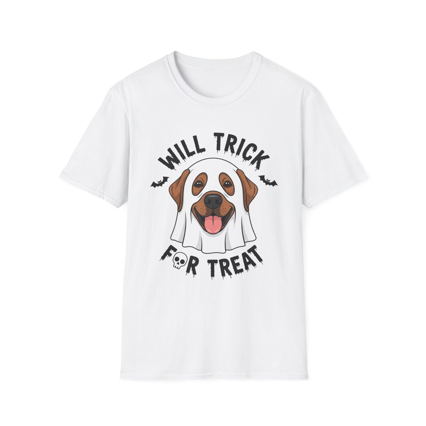Will Trick for Treat Ghost Dog Halloween T-Shirt | Funny Spooky Dog Tee | Trick or Treat Pup Graphic Tee | Cute Fall Gift for Dog Lovers