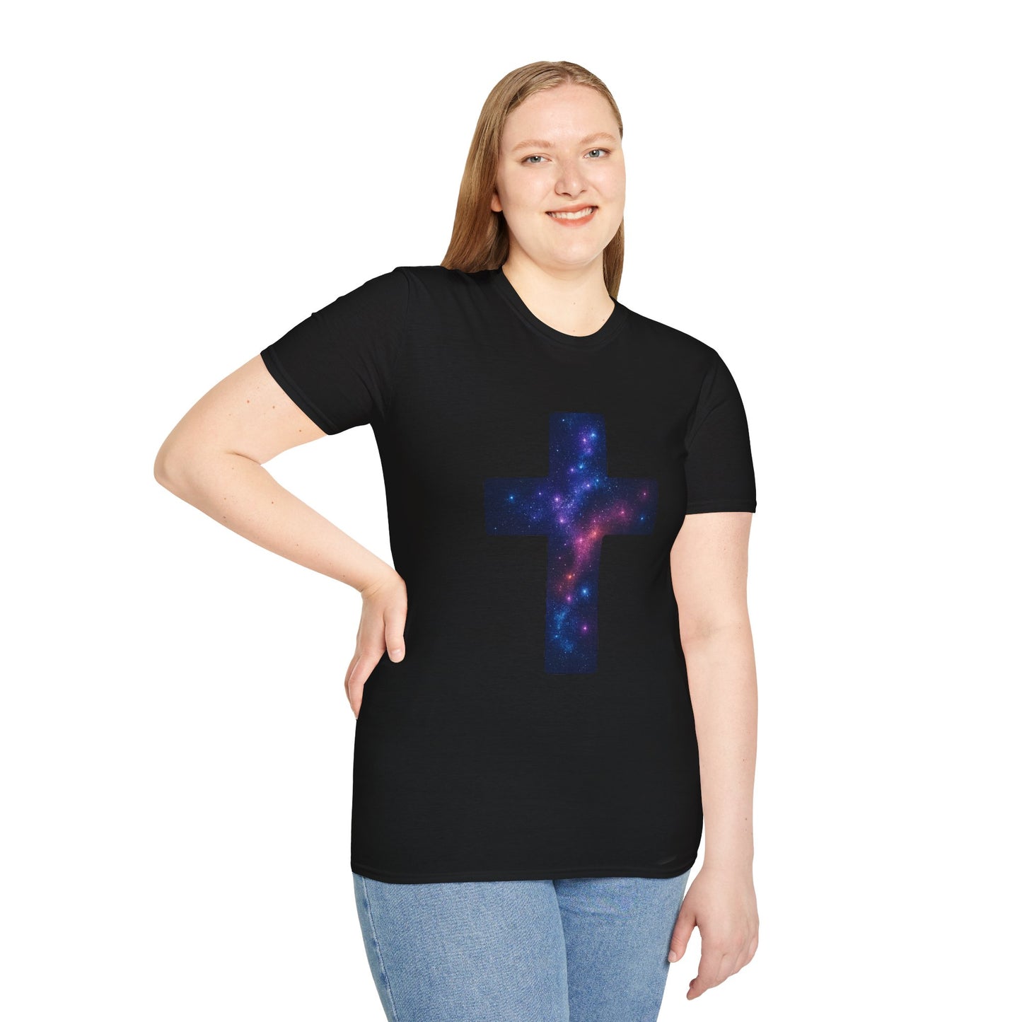 Galaxy Cross Graphic Tee | Celestial Christian Shirt, Spiritual Universe Cross T-Shirt, Faith & Astronomy Gift for Women & Men, Space Aesthetic