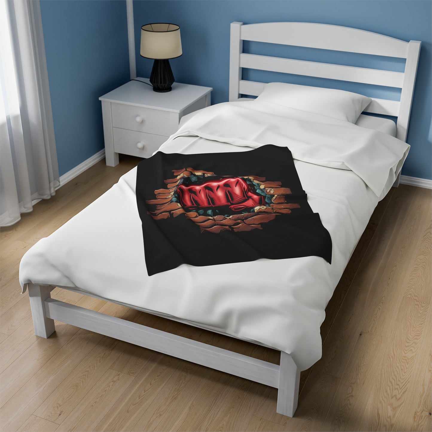 Plush Blanket - Red Fist Smashing Through Brick Wall Design