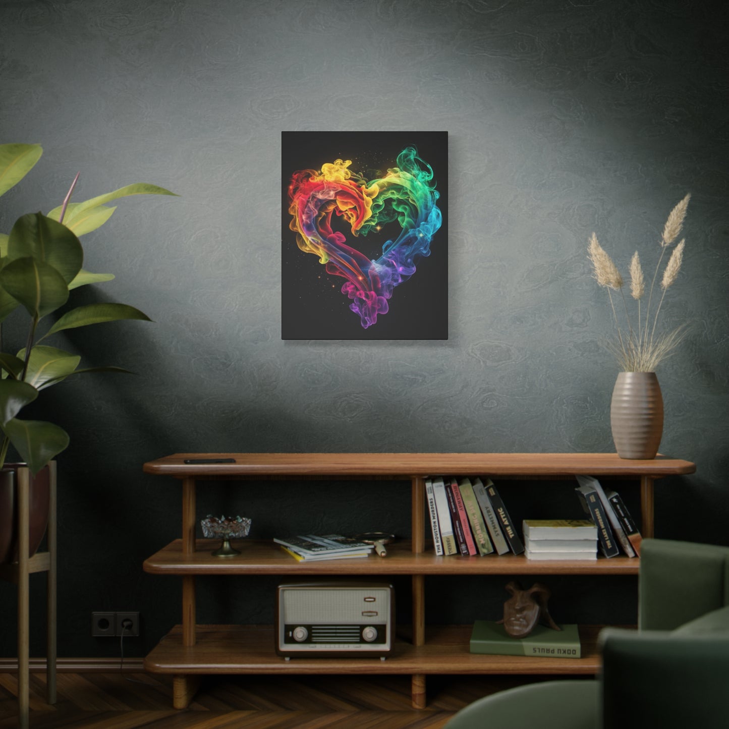 Canvas Art Print - Colorful Smoke Heart Design