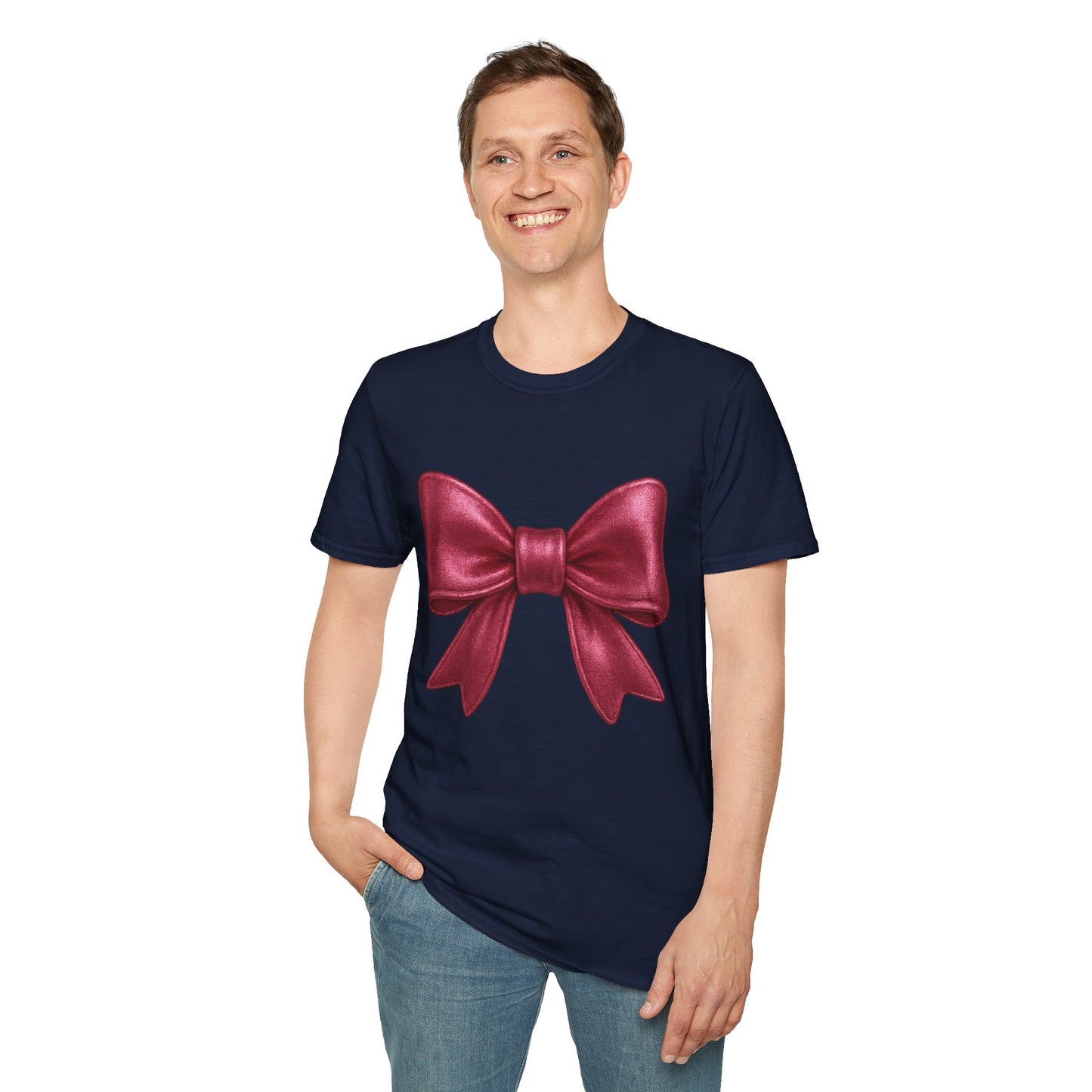 Metallic Burgundy Bow T-Shirt π | Elegant Cute Graphic Tee | Unisex Softstyle Shirt | Gift for Her, Aesthetic Outfit, Celebration Wear