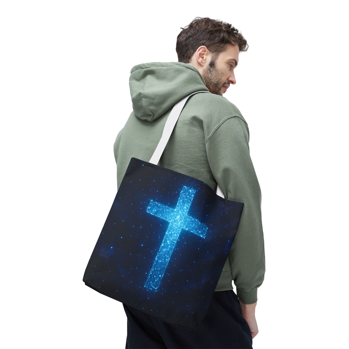 Sparkling Cross Tote Bag - Inspirational Blue Cosmic Bag Christian Tote Spiritual Bag Inspirational Tote Bag