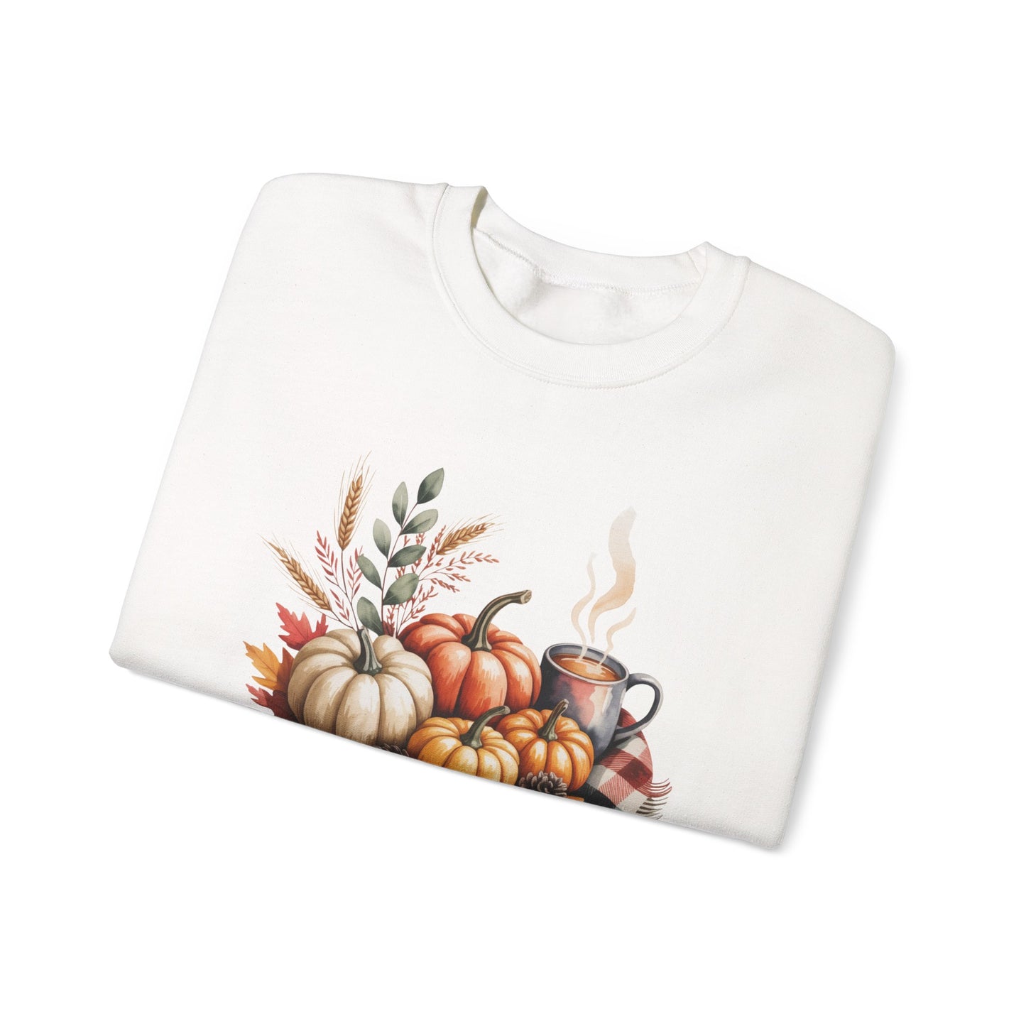 Fall Pumpkin Sweatshirt, Cozy Autumn Crewneck, Thanksgiving Sweater With Pumpkins And Coffee, Fall Leaves Pullover, Seasonal Gift