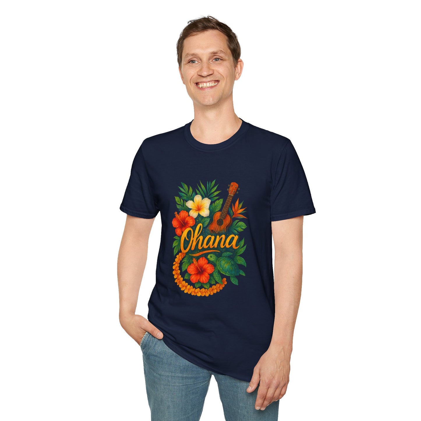 Ohana Hawaiian Shirt | Tropical Family T-Shirt | Luau Vacation Tee | Aloha Summer Shirt | Ukulele Turtle Floral Beach Gift
