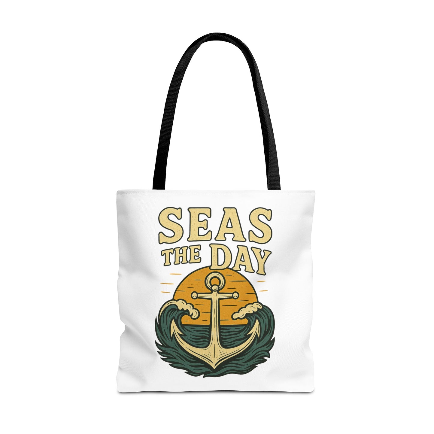 "Seas the Day" Nautical Tote Bag – Funny Beach Quote Canvas Bag with Anchor | Coastal Gift Idea for Summer, Travel, or Daily Use