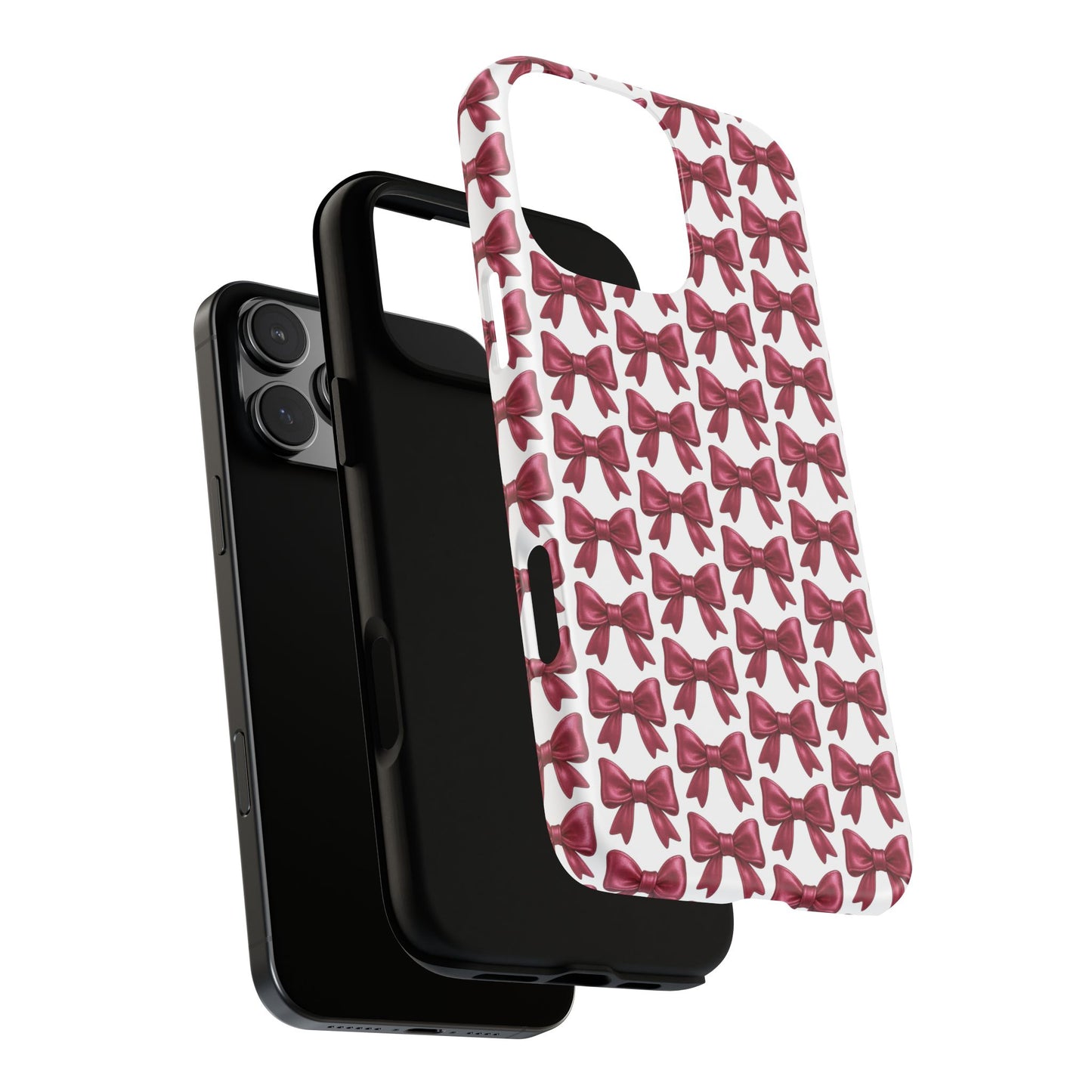 Coquette Bow iPhone Case - Burgundy Ribbon Pattern Phone Cover, Girly Aesthetic Accessory, Cute Gift for Her