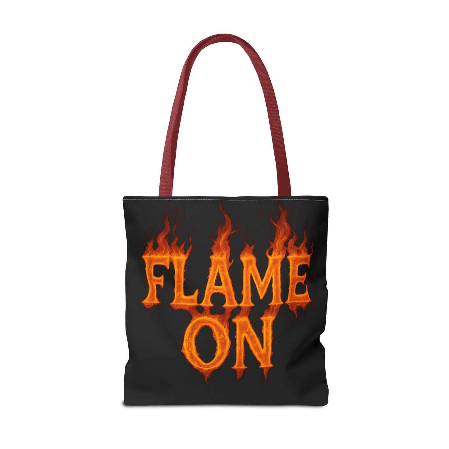 Flame On Tote Bag - Fire Typography Black Bag for Book Lovers, Gym, or Groceries | Bold Comic-Inspired Catchphrase Tote