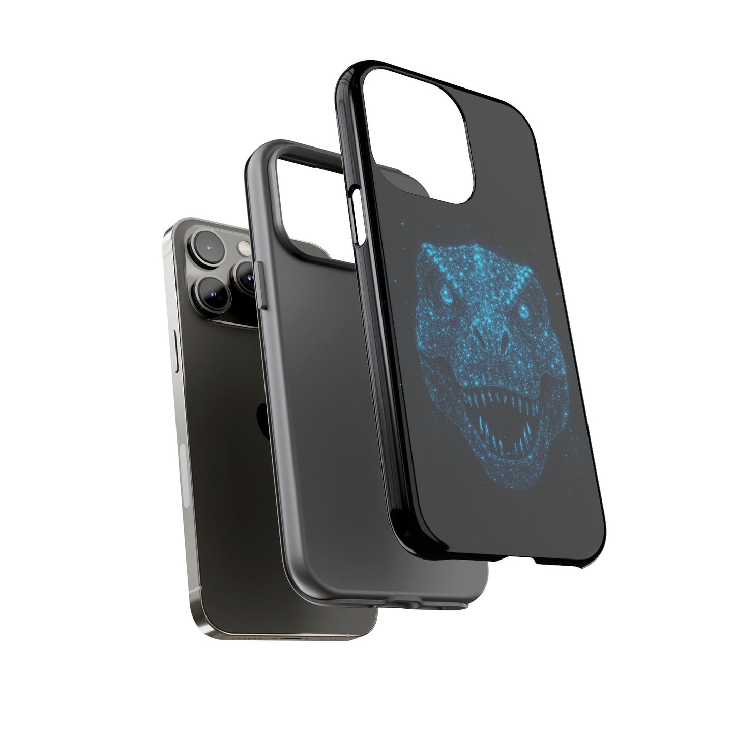 Bioluminescent Particle T-Rex iPhone Case - Galaxy-Style Cosmic Dino on Tough Dual-Layer Cover, Gift for Dino & Space Fans