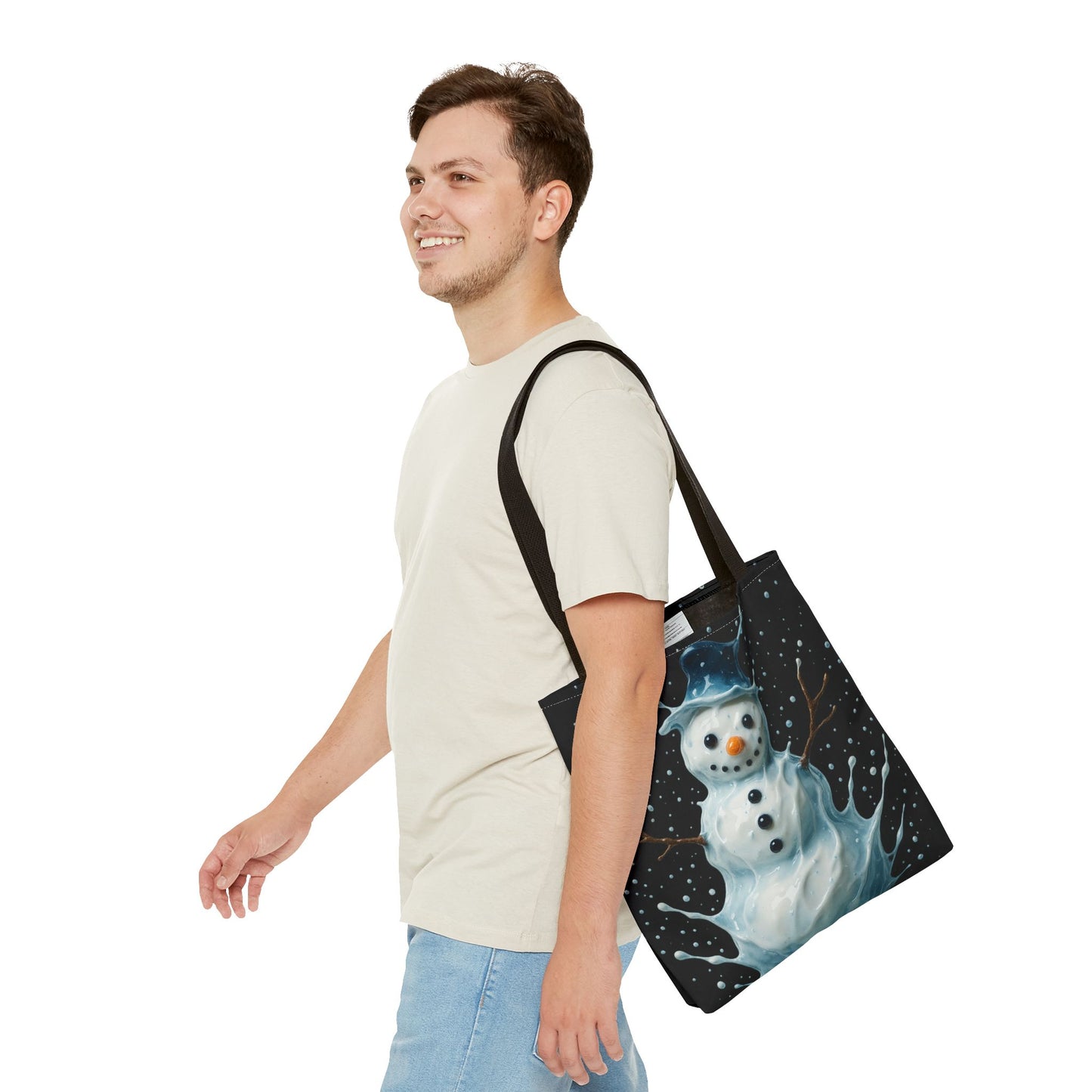 Winter Snowman Tote Bag, Festive Christmas Gift Bag, Holiday Shopping Tote, Snowy Season Accessory, Reusable Winter Art Bag For Everyday Use