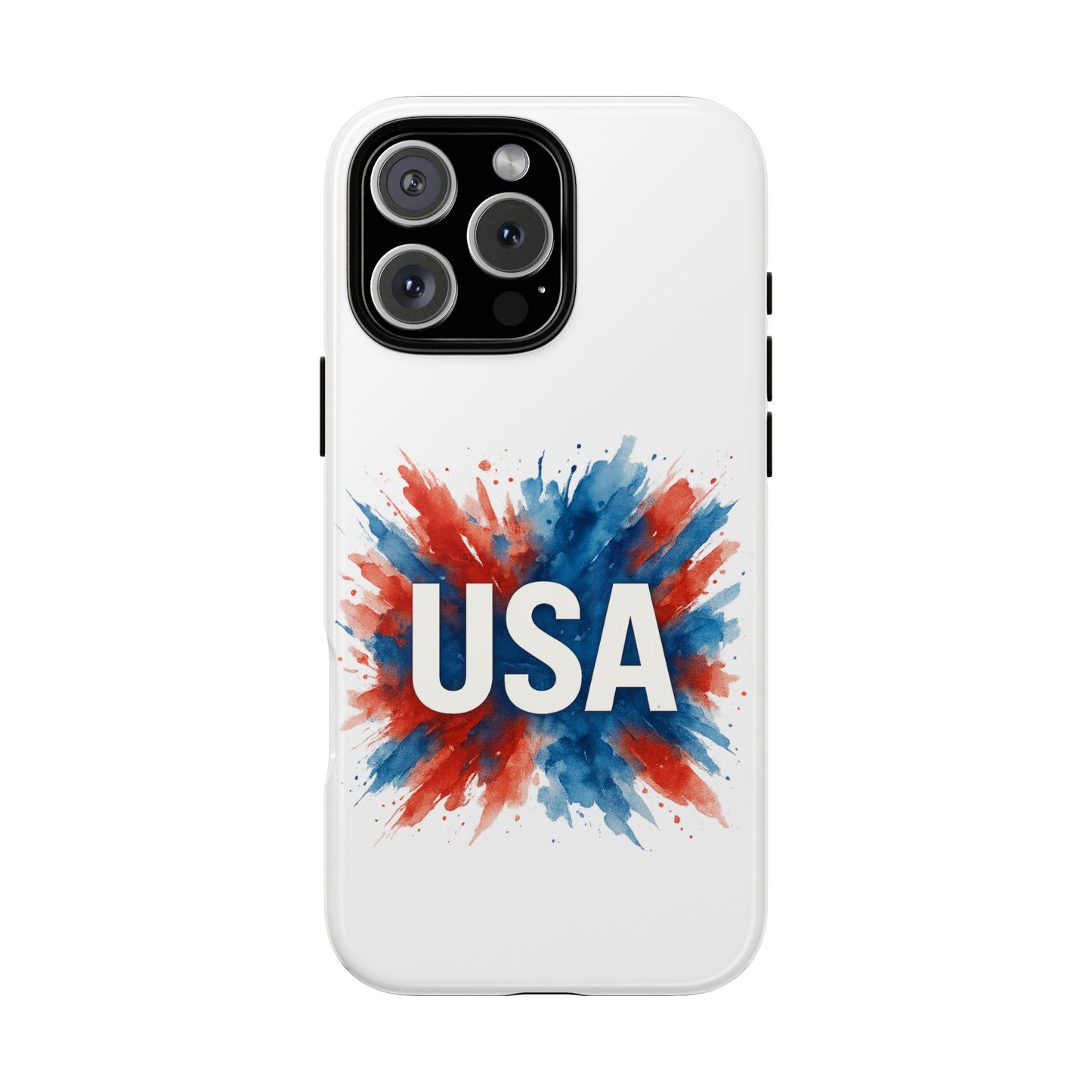 USA Splash iPhone Case - Patriotic Red White Blue Tough Cover, Dual-Layer Protection, 4th of July Memorial Day Gift