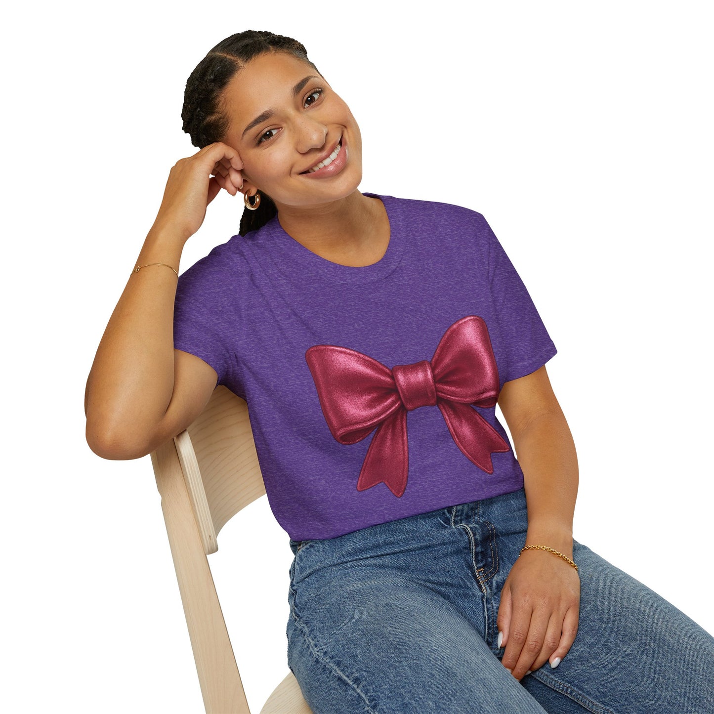 Metallic Burgundy Bow T-Shirt π | Elegant Cute Graphic Tee | Unisex Softstyle Shirt | Gift for Her, Aesthetic Outfit, Celebration Wear