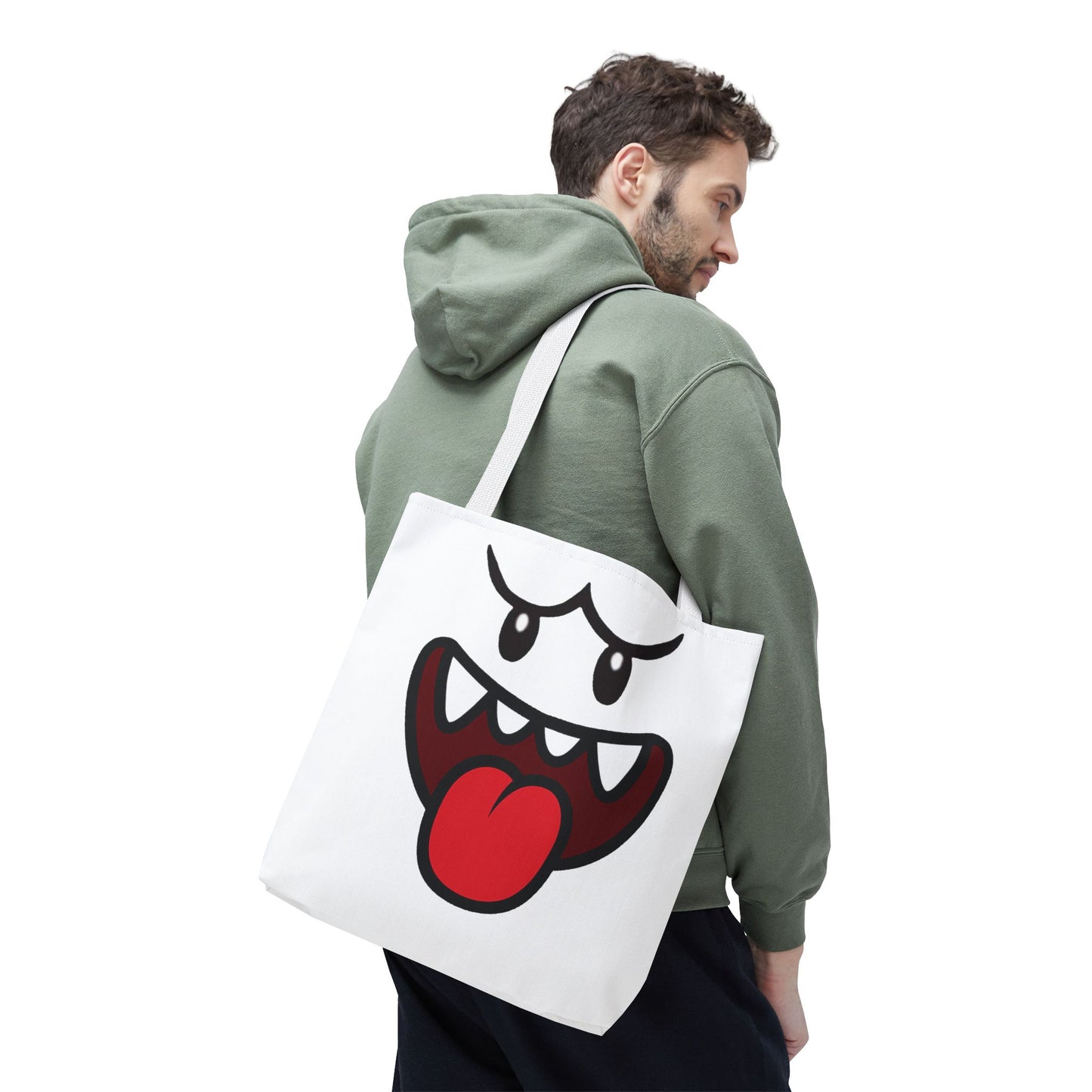 Funny Ghost Face Tote Bag, Spooky Halloween Shopping Bag, Creepy Cute Gamer Tote, Novelty Reusable Canvas Bag, Horror Themed Trick or Treat Bag