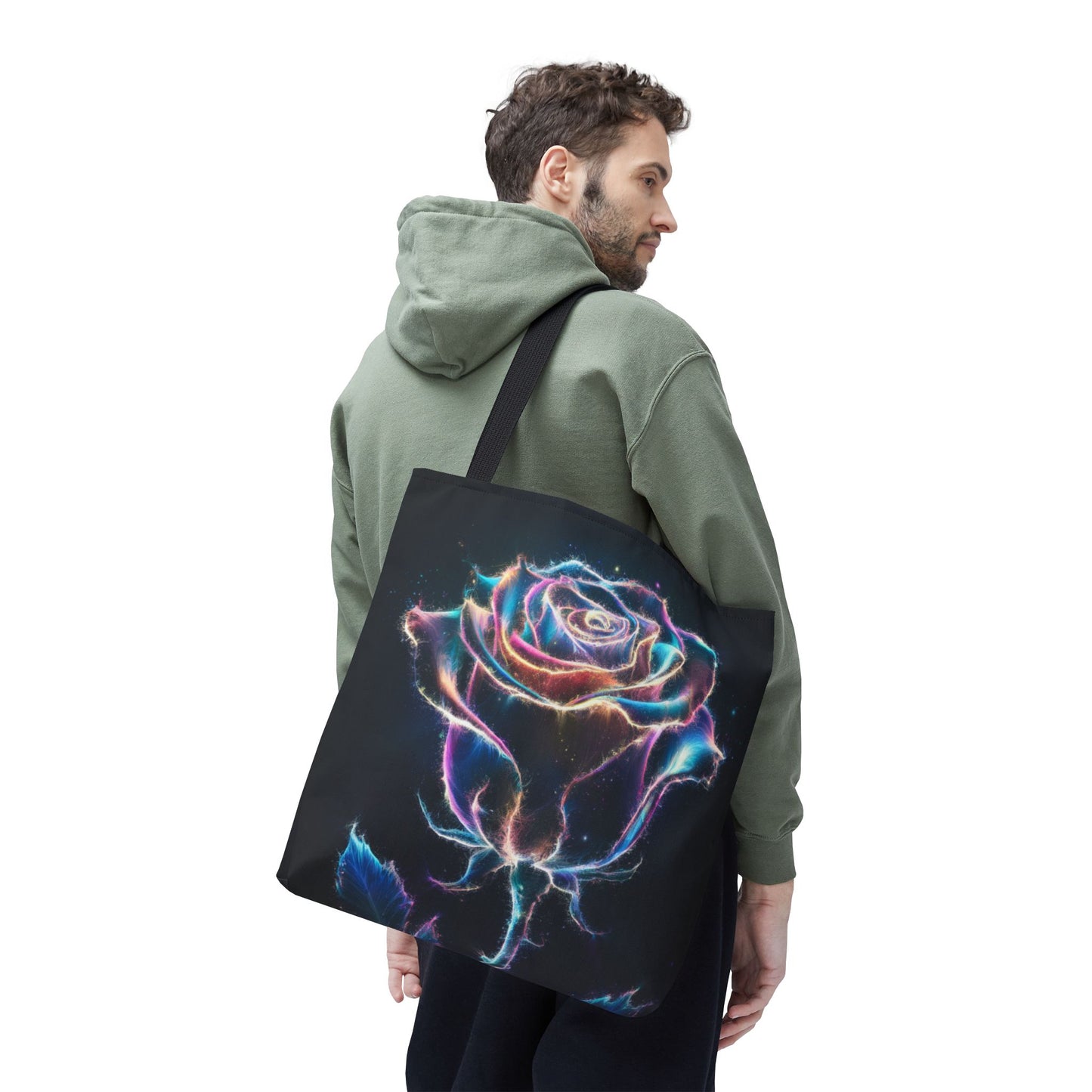 Neon Rose Tote Bag • Electric Floral Art Tote • Neon Glow Rose Canvas Carry-All • Vibrant Statement Floral Tote • Gift for Art Lovers