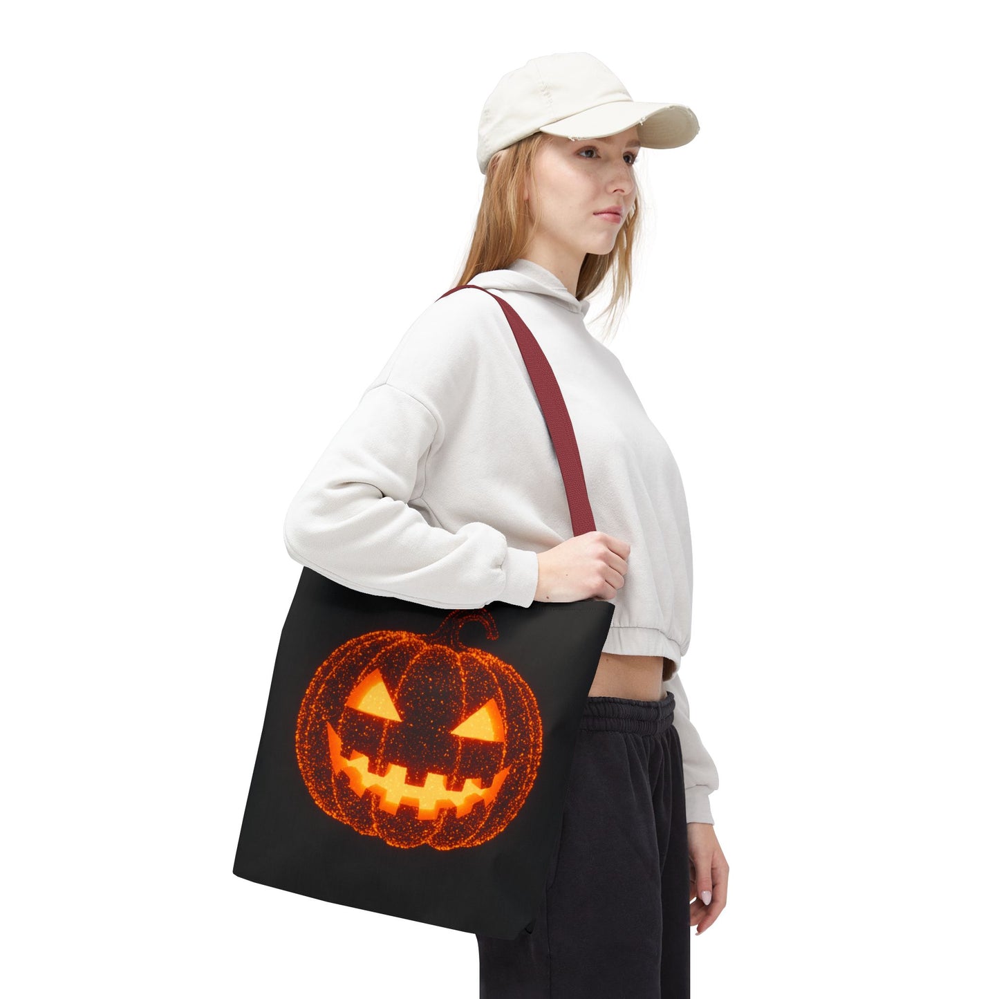Glowing Pumpkin Tote Bag, Jack O Lantern Halloween Canvas Tote, Spooky Trick Or Treat Bag, Reusable Pumpkin Design Tote, Halloween Gift Bag